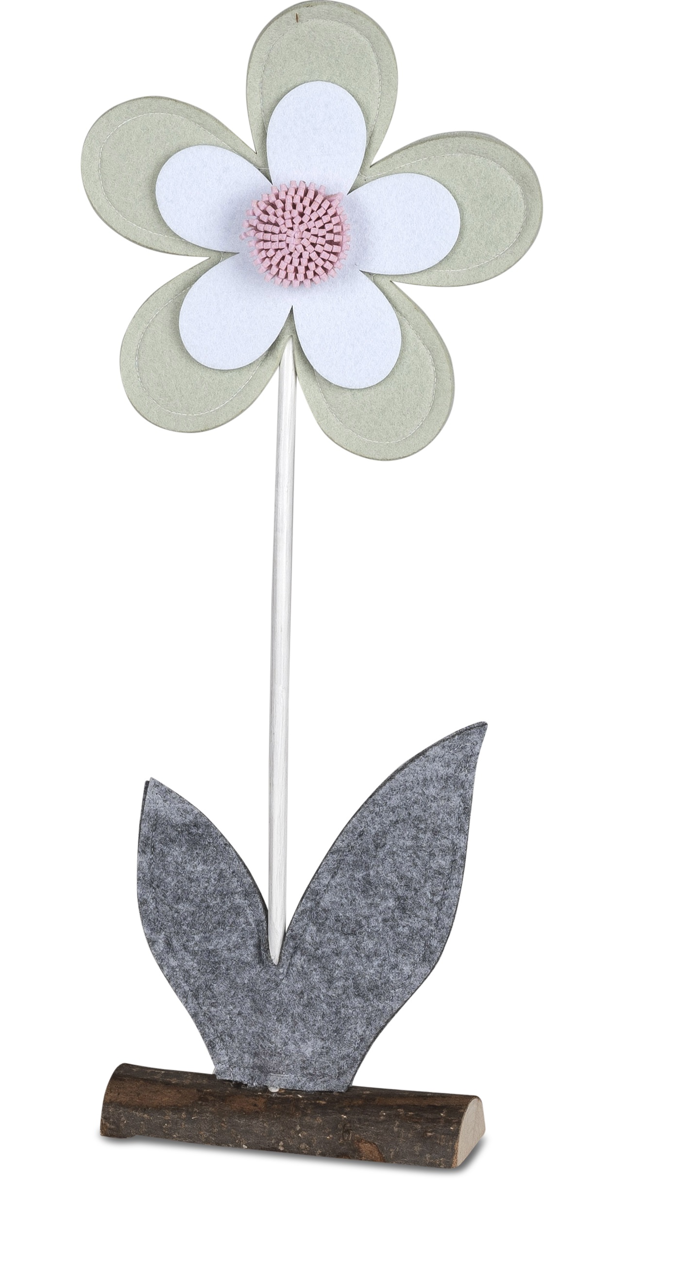 Filz Blume H. 56cm auf Fuß mit Holz-Sockel grün Dekoobjekt Formano F23