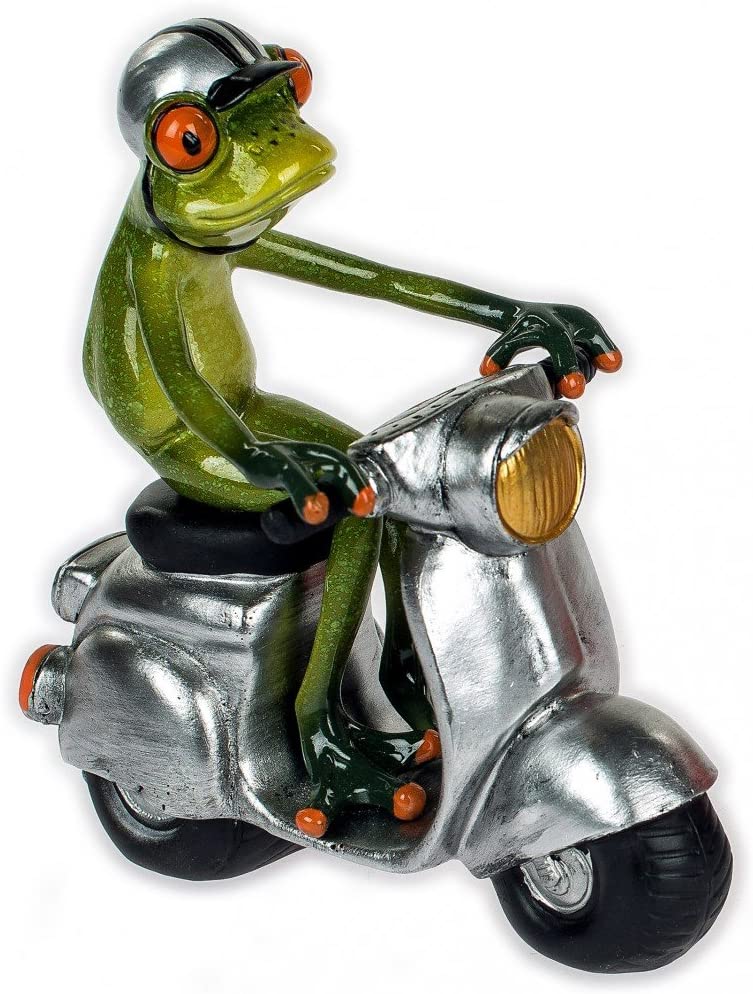 Frosch auf Roller Silber 15x16cm witzige Dekofiguren Froschhausen Formano