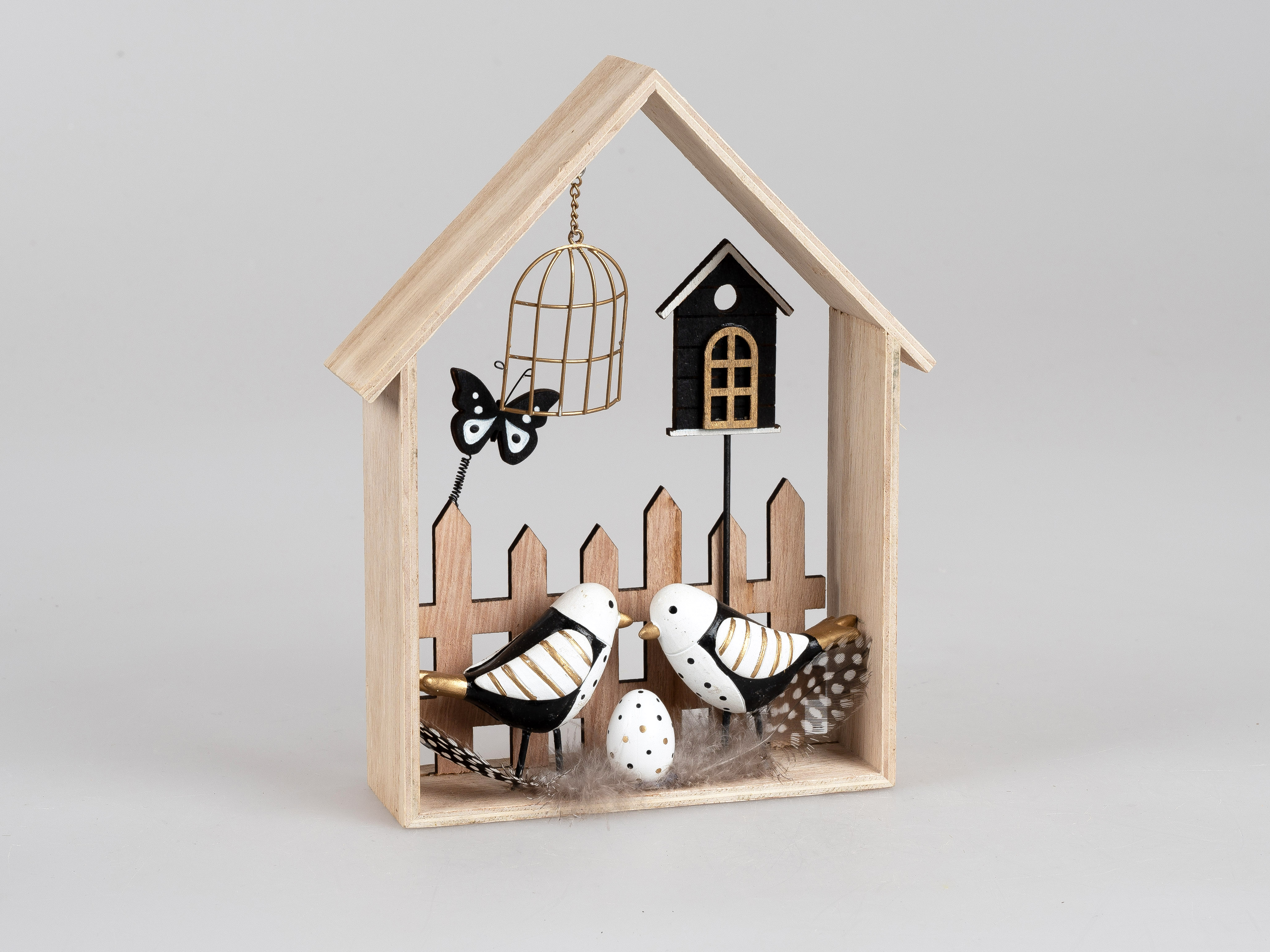 Deko-Haus Vogelhaus 22cm aus Holz schwarz-weiß Frühjahr-Sommer Formano