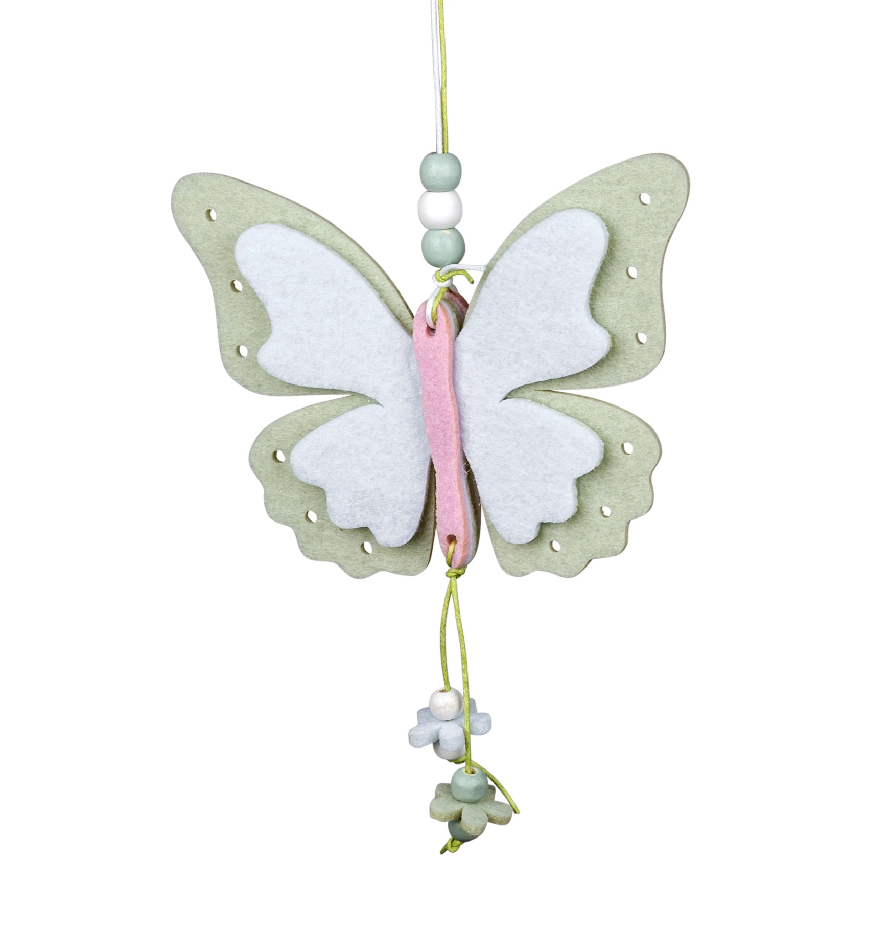 Deko-Hänger 40cm Schmetterling & Blume  Filz grün-weiß Ostern Frühjahr Formano