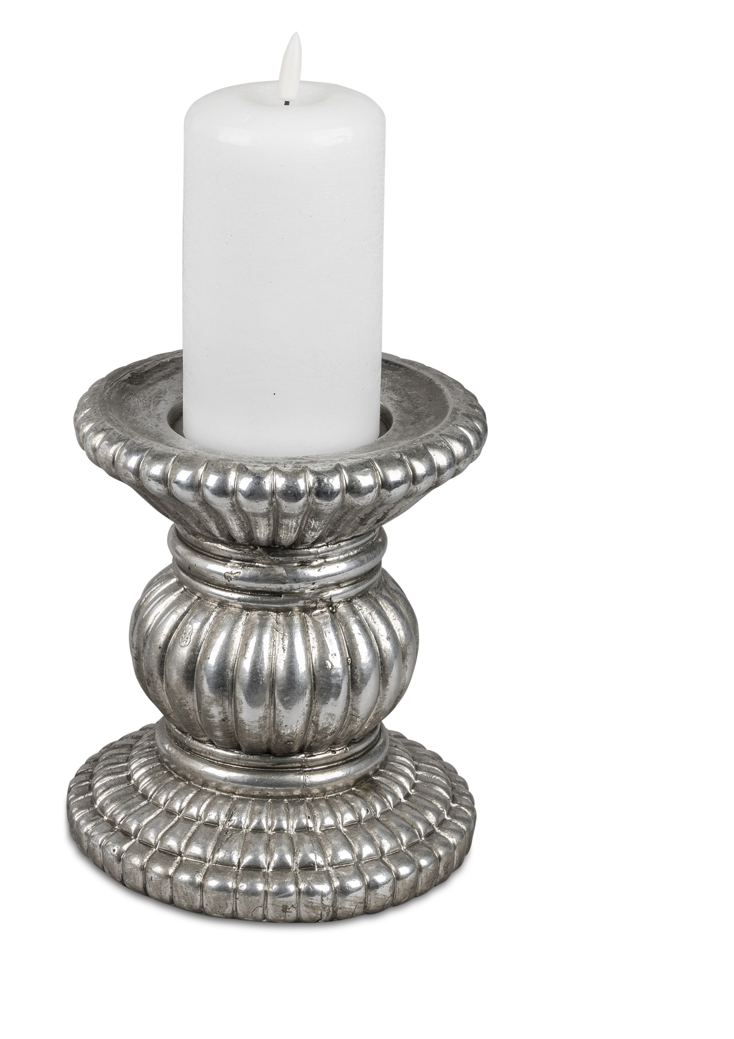 Kerzenständer 13 cm Kerzenhalter Kunststein Silber Kerzenleuchter Modern Deko Objekt Formano S23