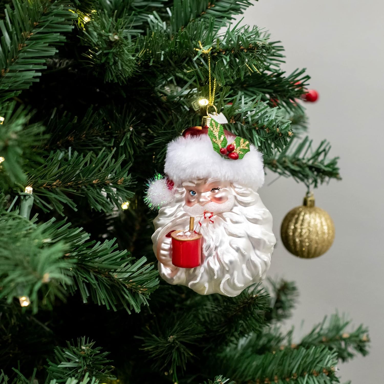 Anhänger Santa Kopf aus Glas 14cm Baumanhänger Weihnachtsbaumkugel Ornament Kurt S. Adler