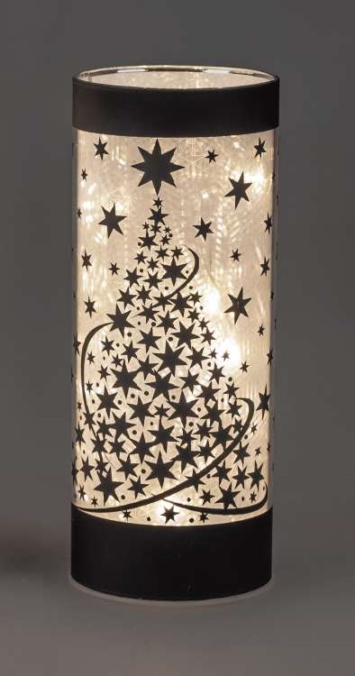 LED-Deko Leuchte H. 20cm TANNENBAUM mit Sternen Lampe Zylinder  aus Glas Winterzeit formano