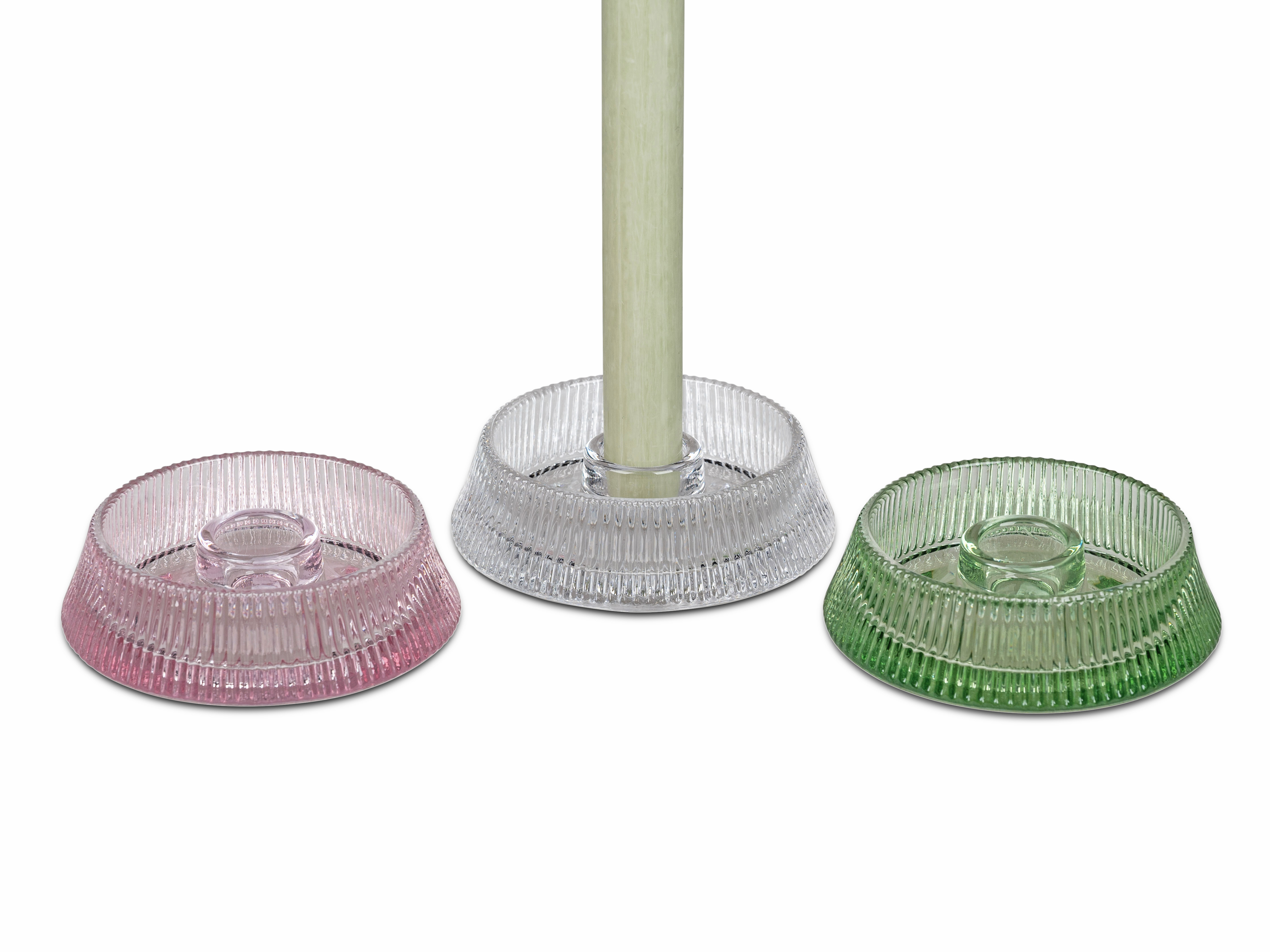 Leuchter Ø 11cm flach rosa für Stabkerzen Kerzenleuchter Teelichthalter aus Glas formano F24