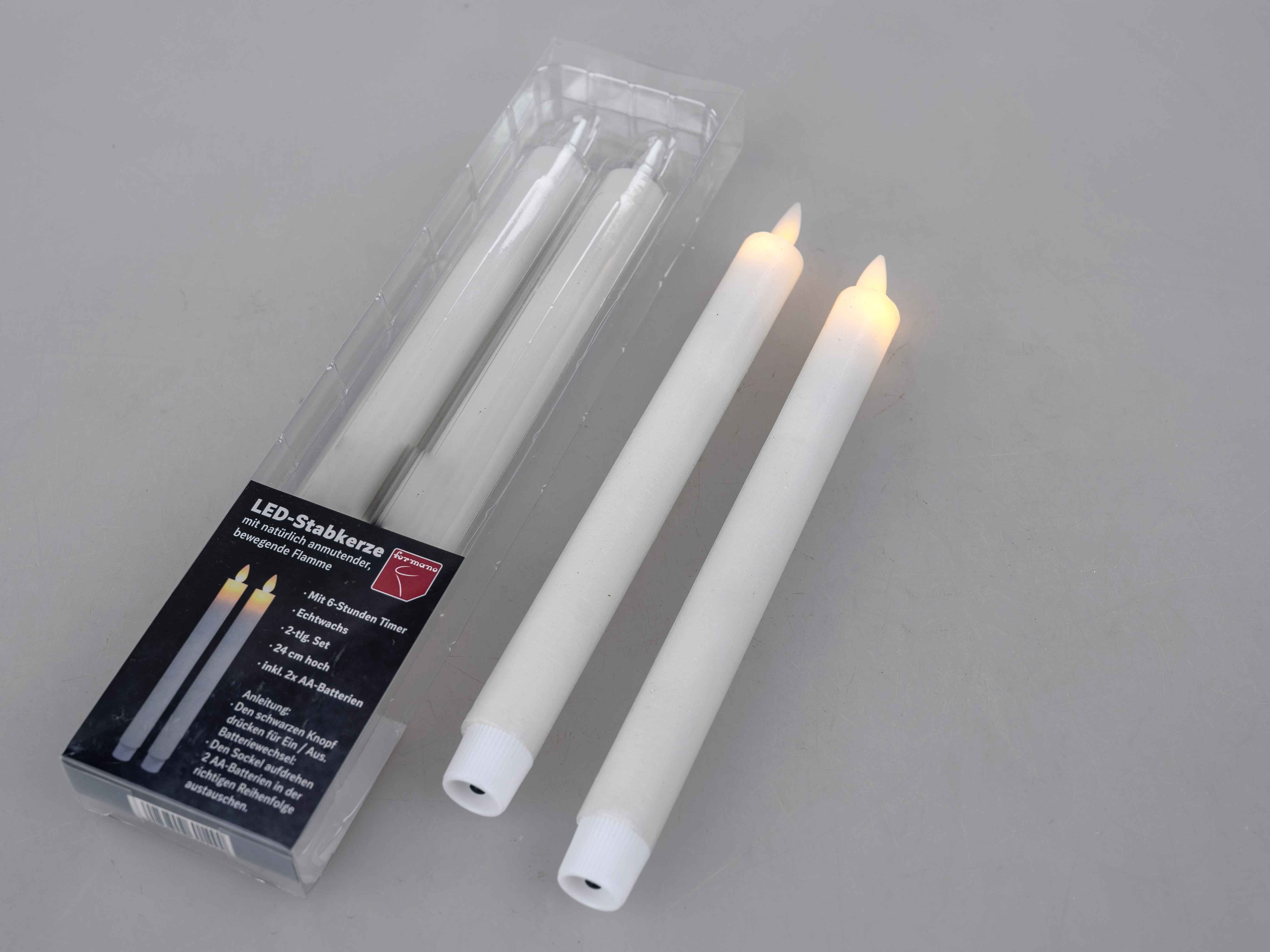 2-teiliges Set LED-Kerzen 24 cm Spitzkerze Stabkerzen weiß Formano