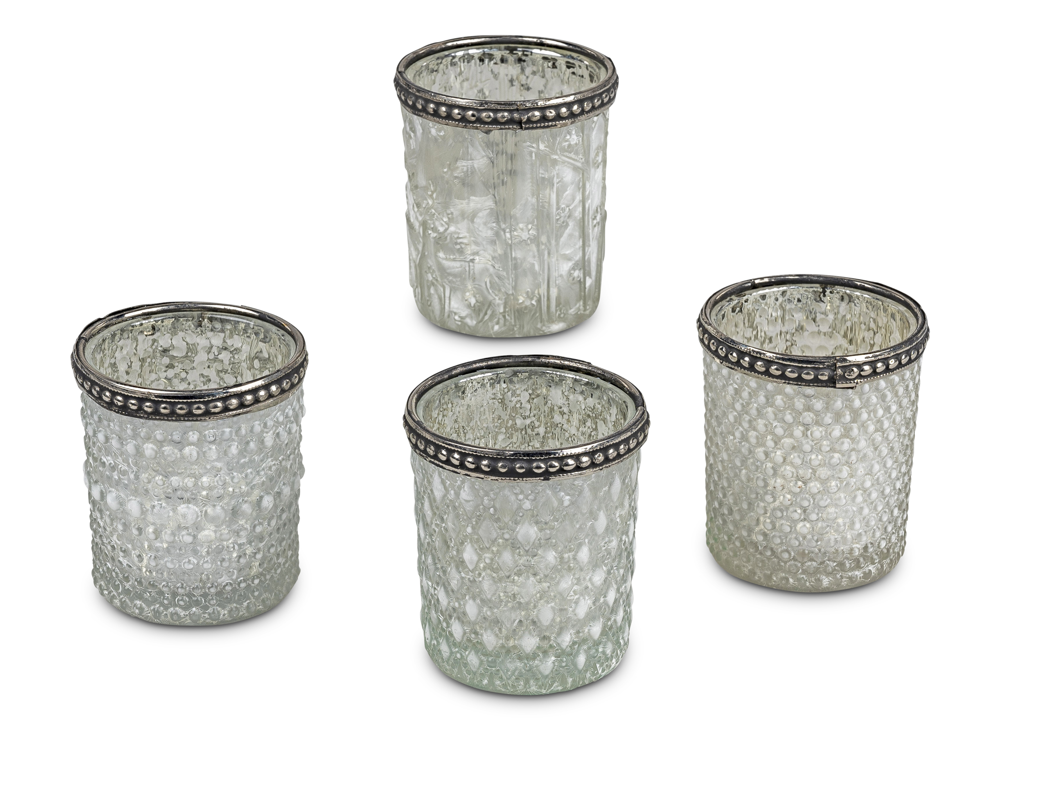 Teelichthalter 7cm Vintage-Pearl aus Reliefglas mit Metall Rand Variante 4 Teelichtleuchte Formano