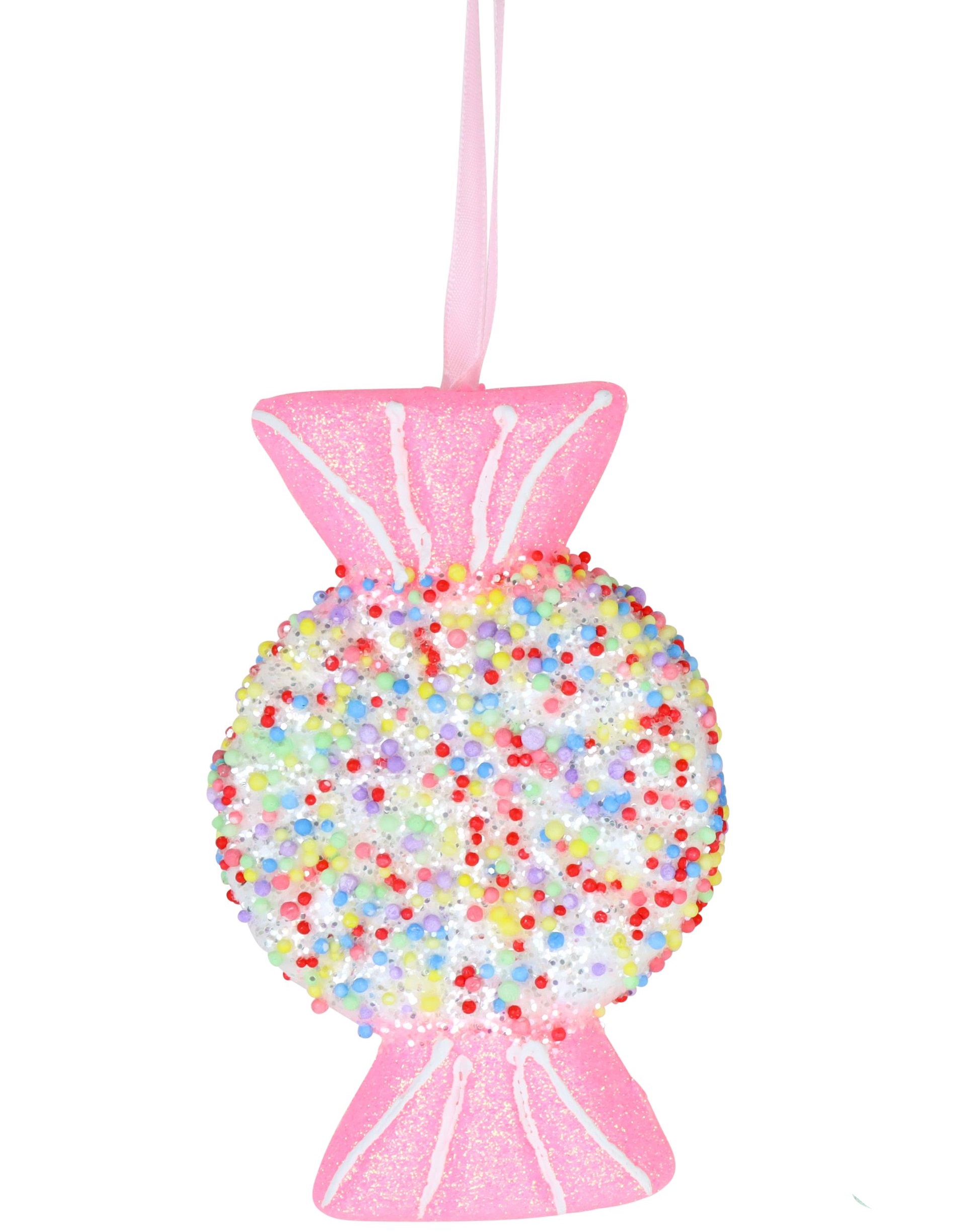 Hänger Deko-Bonbons „Jolly Xmas“ 15cm rosa Candy Farben Weihnachtsbaum-Deko Winterzeit HOFF W24 