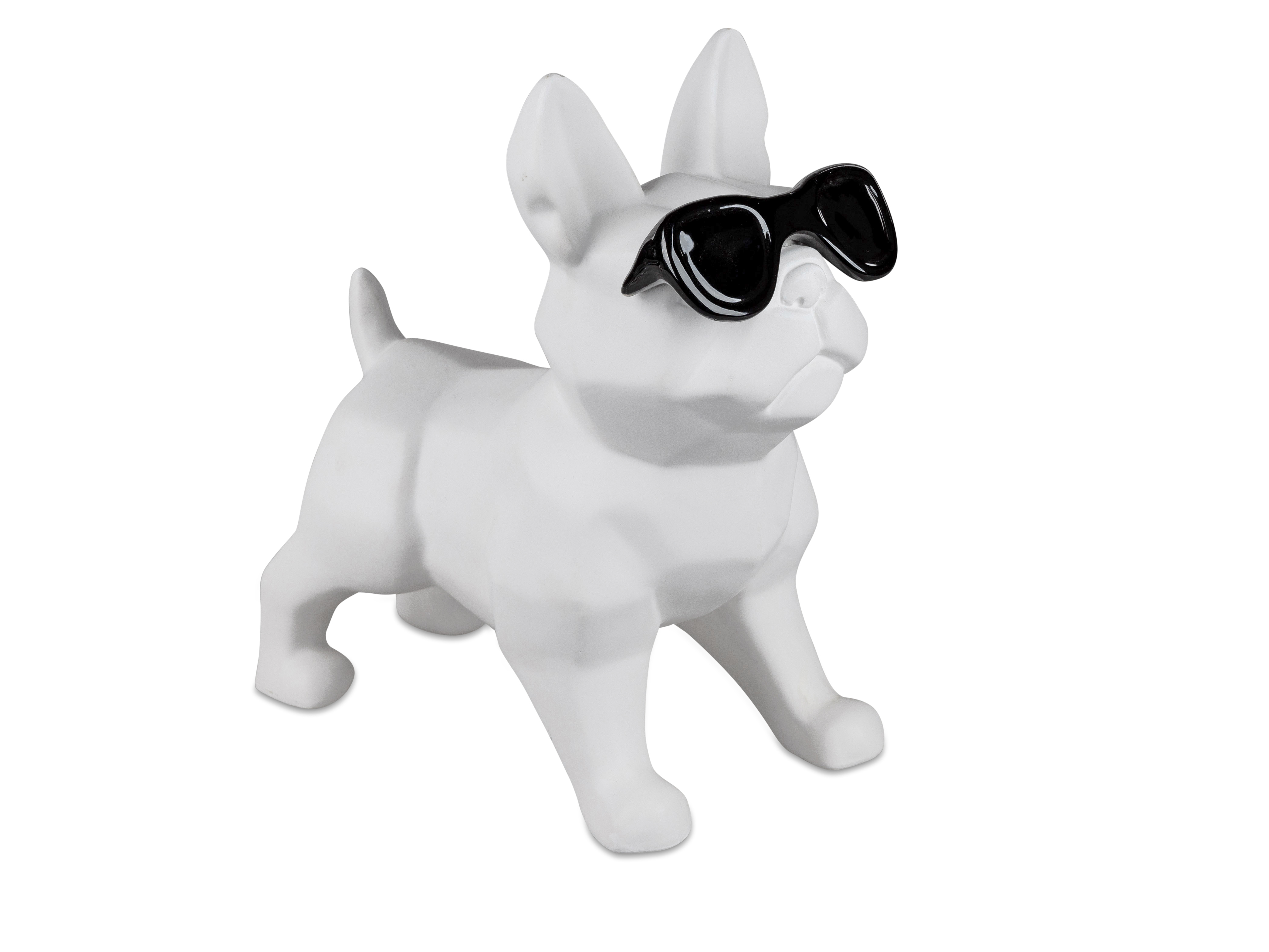 Französische Bulldogge Deko Hundefigur m. Sonnenbrille Weiss-matt Dekofigur Formano 