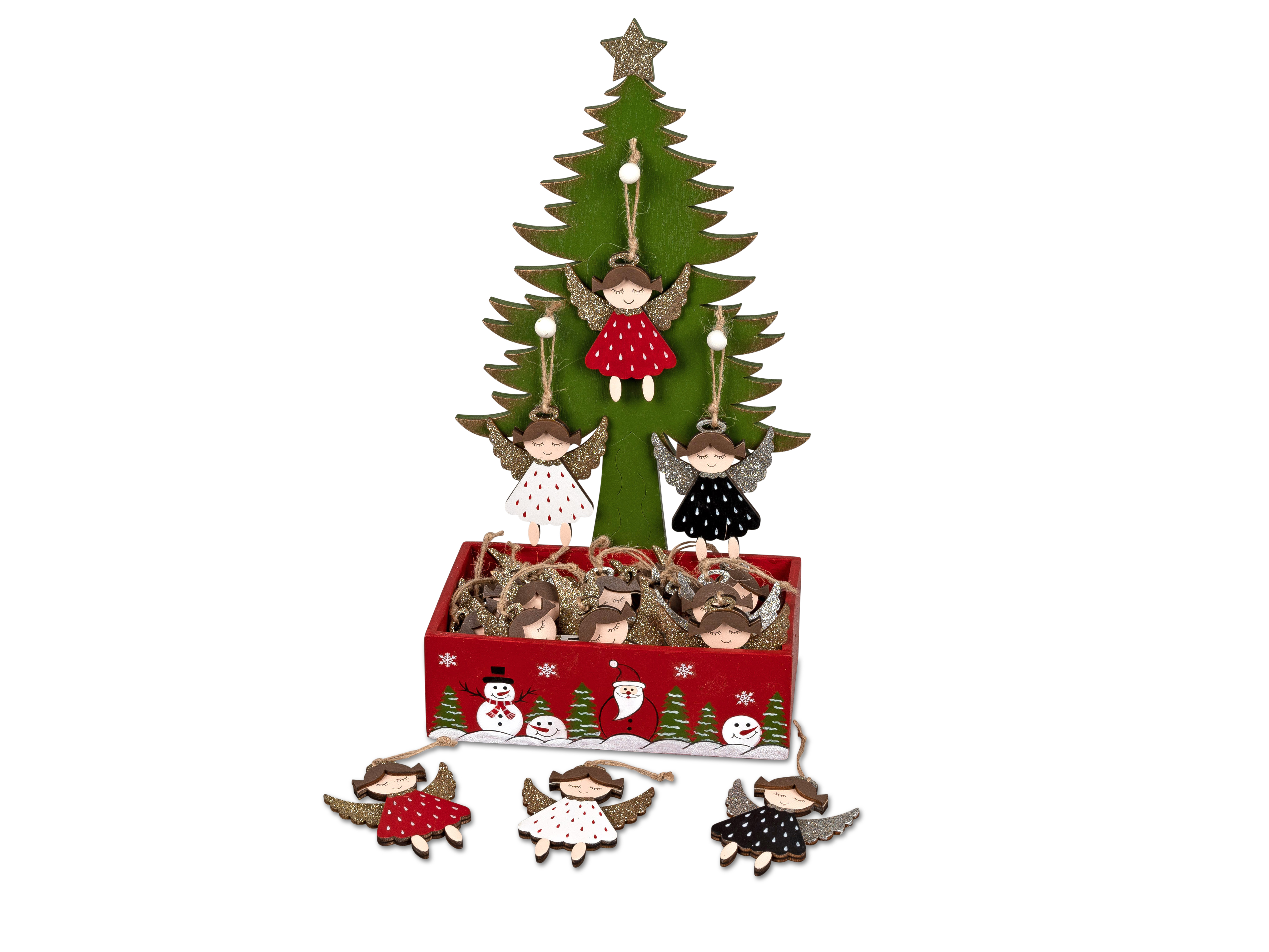 6er Set Christbaumanhänger Hänger Engel Holz sort. 7,5 cm Winter Deko formano