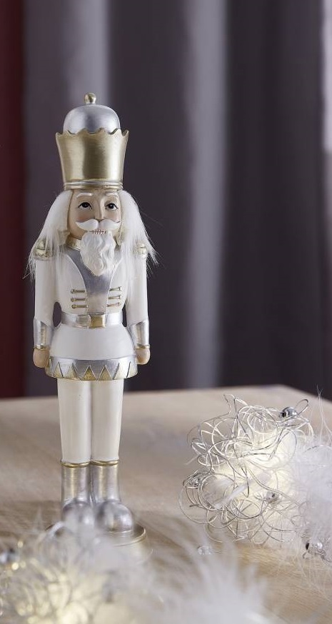 Nussknacker König H. 23cm Steingut Weihnachten Deko Figur weiß/Silber/Gold Formano
