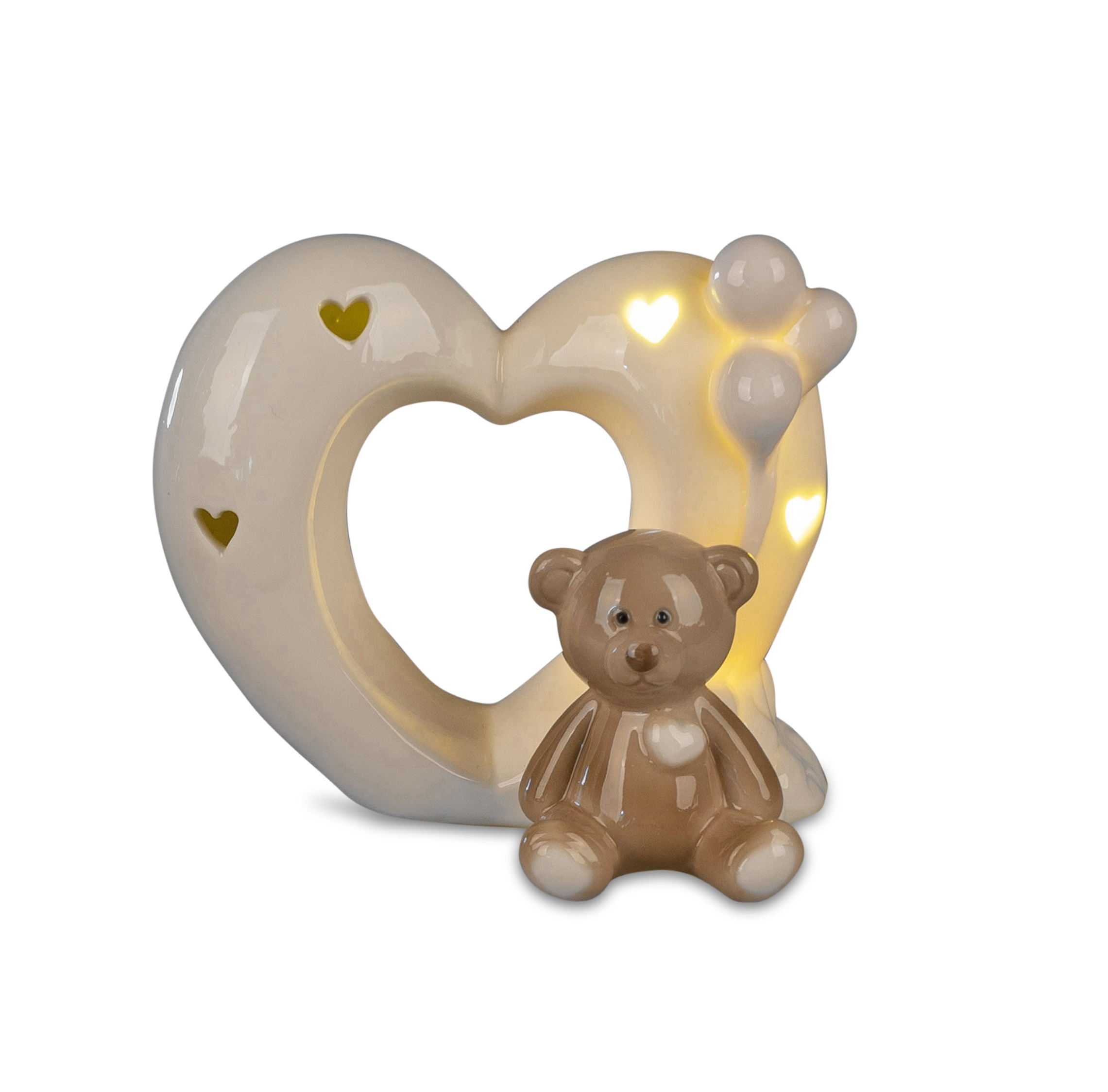 LED Dekoobjekte Teddybär mit Herz H. 9,5cm  + Timer Formano
