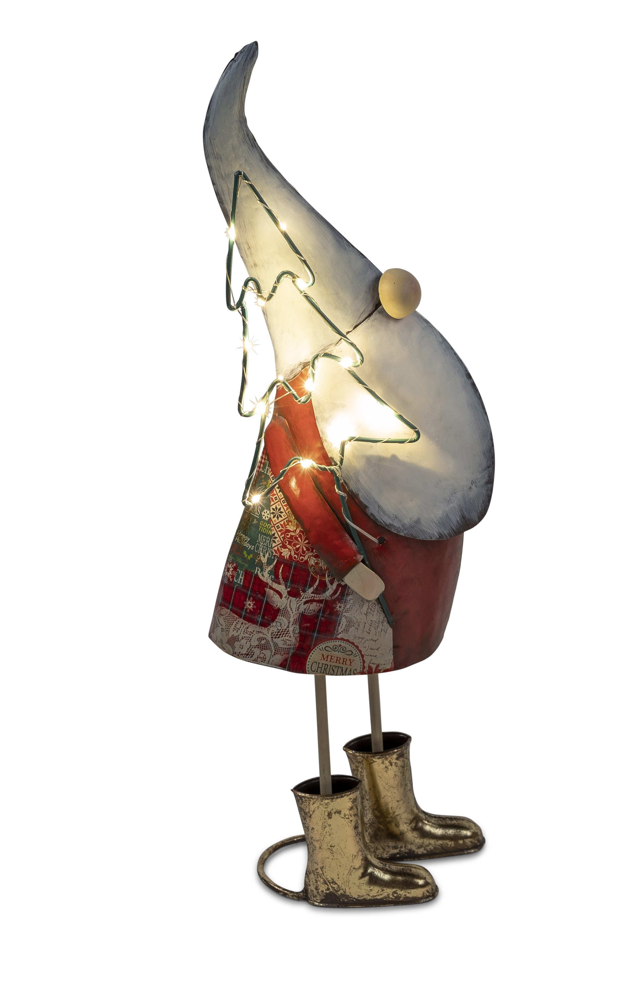 Wichtel m. LED-Licht 63cm Deko Figur aus Metall mit Tannenbaum Winterzeit formano