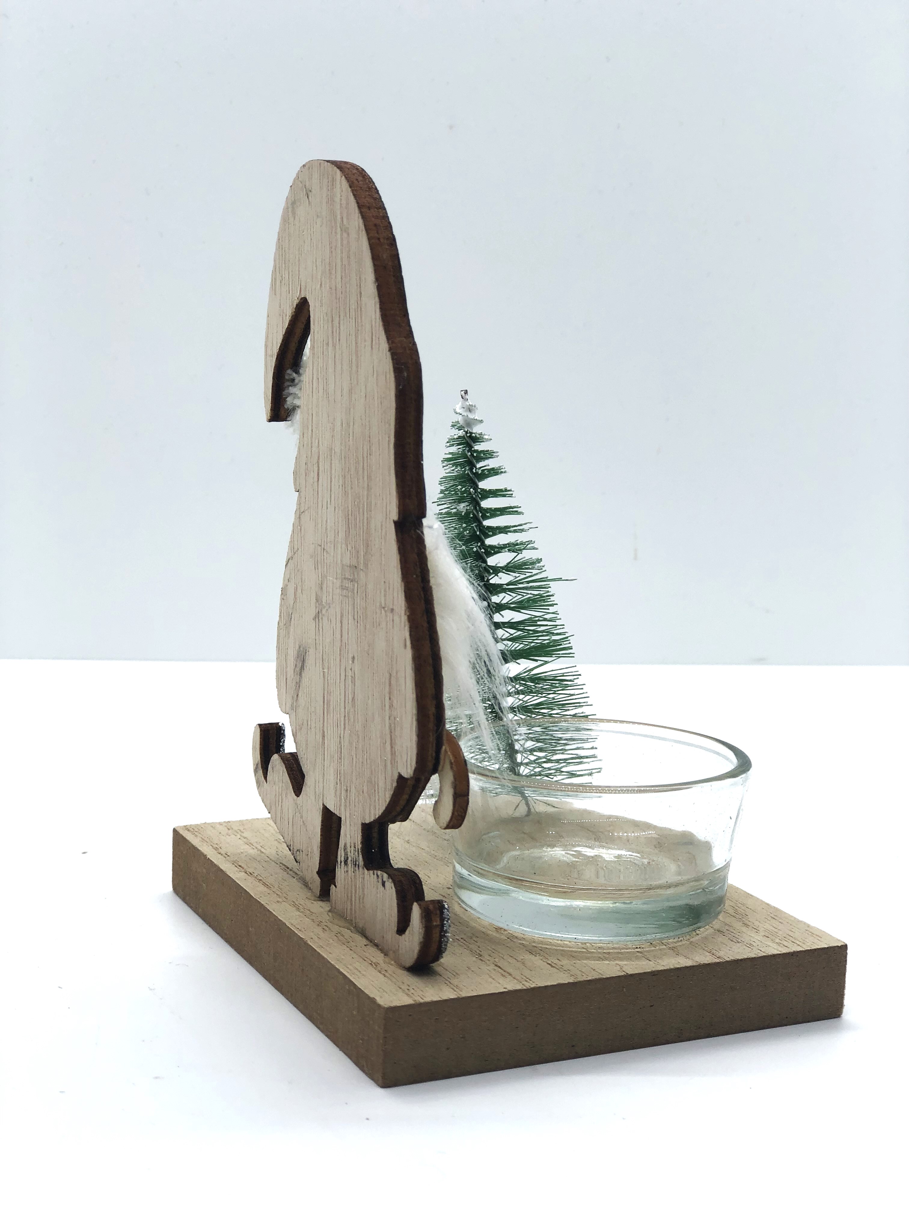 Teelichthalter „Wichtel Finn“ 13x10 cm Glas + Holz Variante 1 Kerzenhalter Winter GILDE