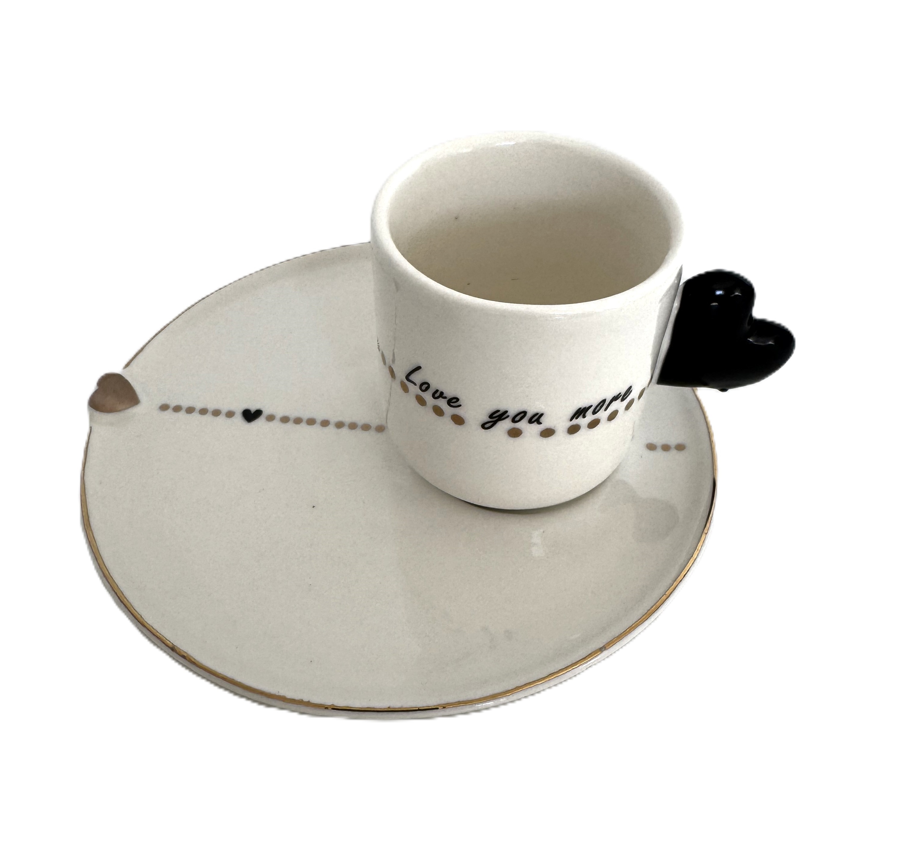 Espresso-4er Set "LOVE YOU" aus PORZELLAN mit Herzmotiv in Geschenkbox HOFF-Interieur