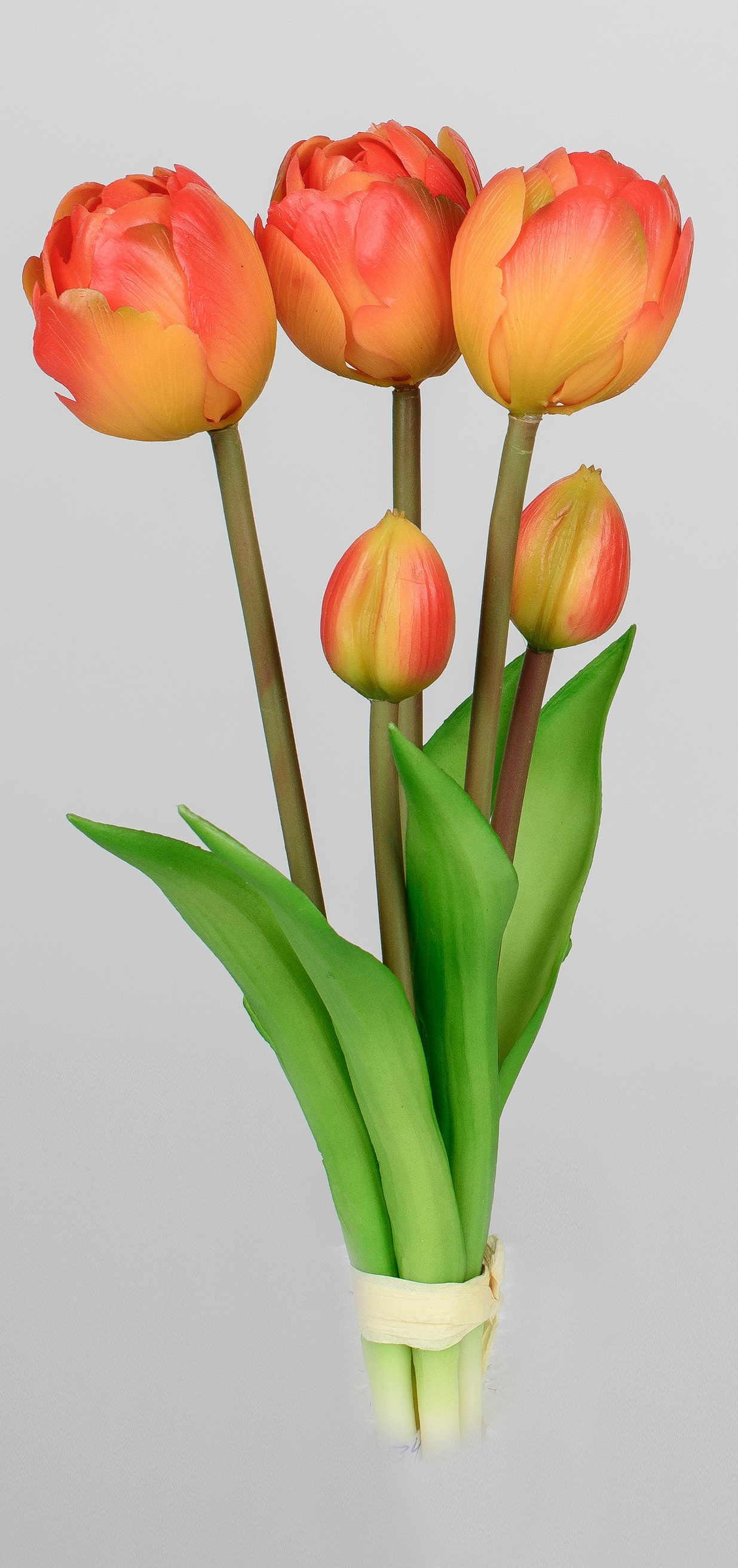 Künstliche Set 5 Stück Tulpenbündel 25cm orange Kunststoff Real Touch Tischdeko Kunstblumen formano