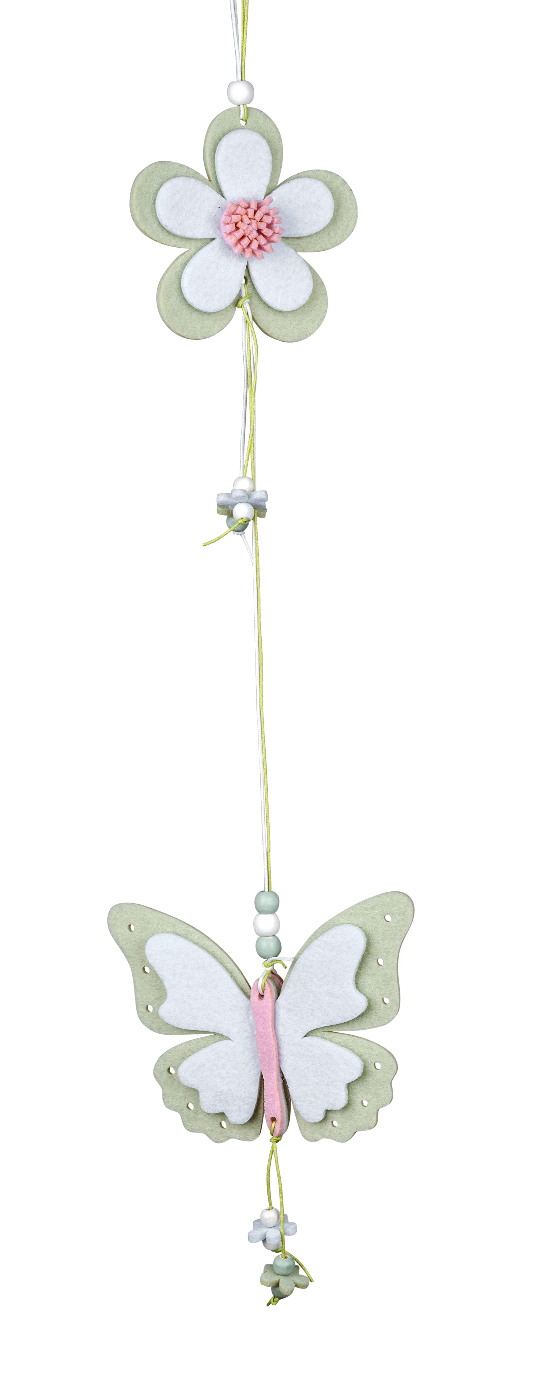 Deko-Hänger 40cm Schmetterling & Blume  Filz grün-weiß Ostern Frühjahr Formano