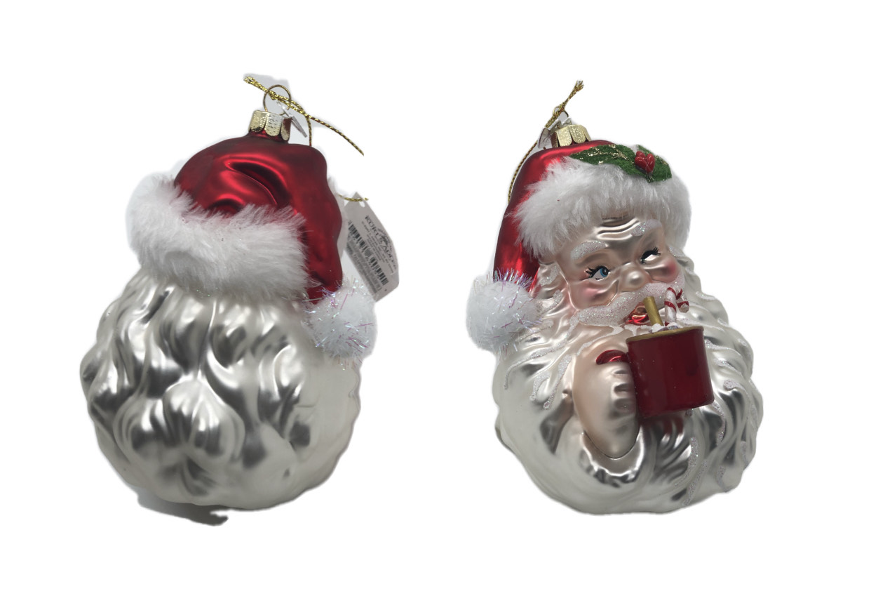 Anhänger Santa Kopf aus Glas 14cm Baumanhänger Weihnachtsbaumkugel Ornament Kurt S. Adler