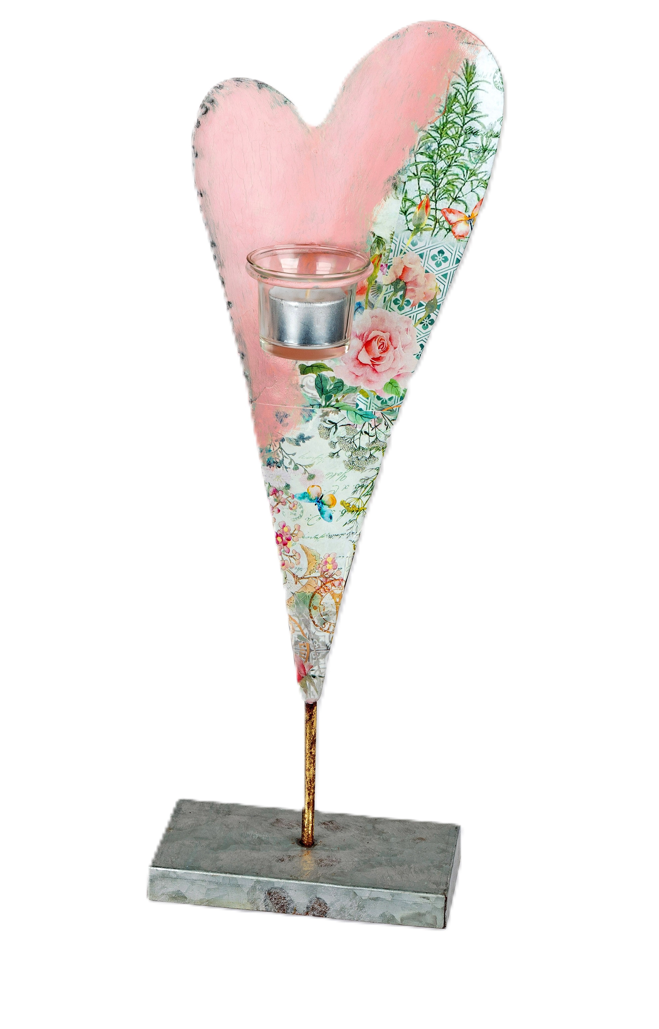 Deko Herz Metall Windlicht H.47 cm auf Sockel rosa-blau  formano S25