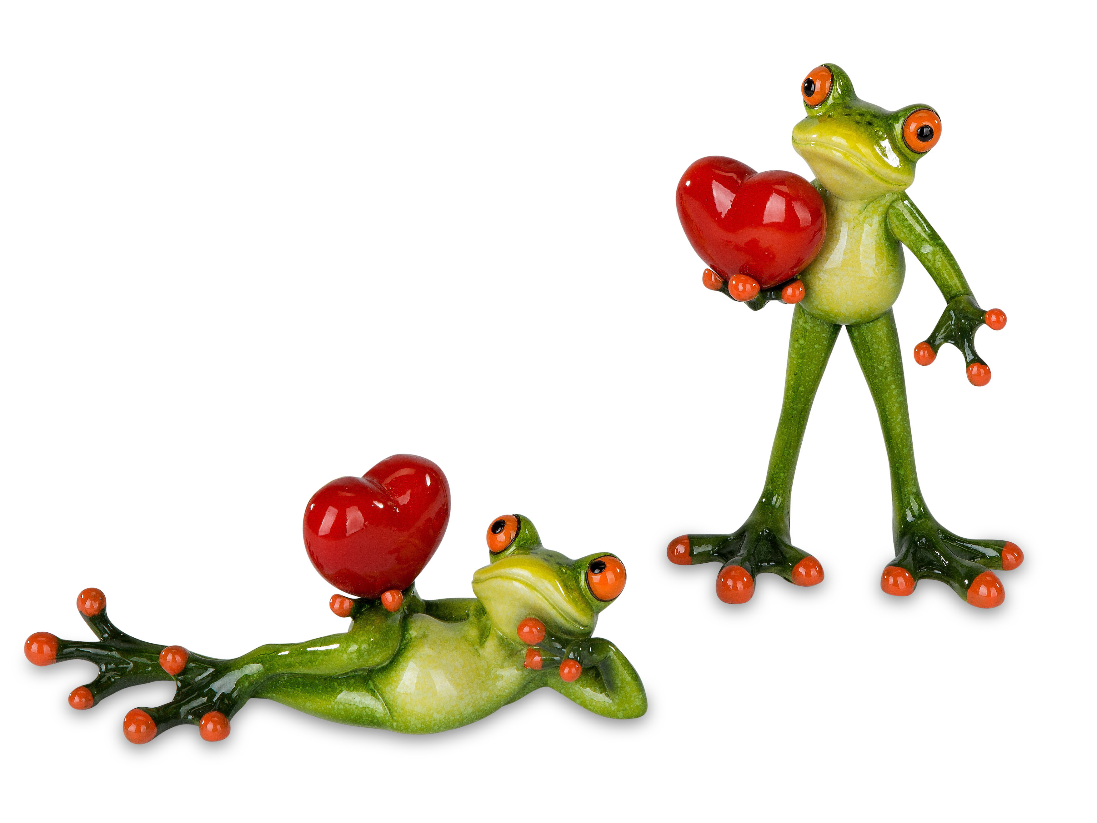 2er SET verliebter Frösche mit Herz stehend + liegend grün H. 14cm  Formano