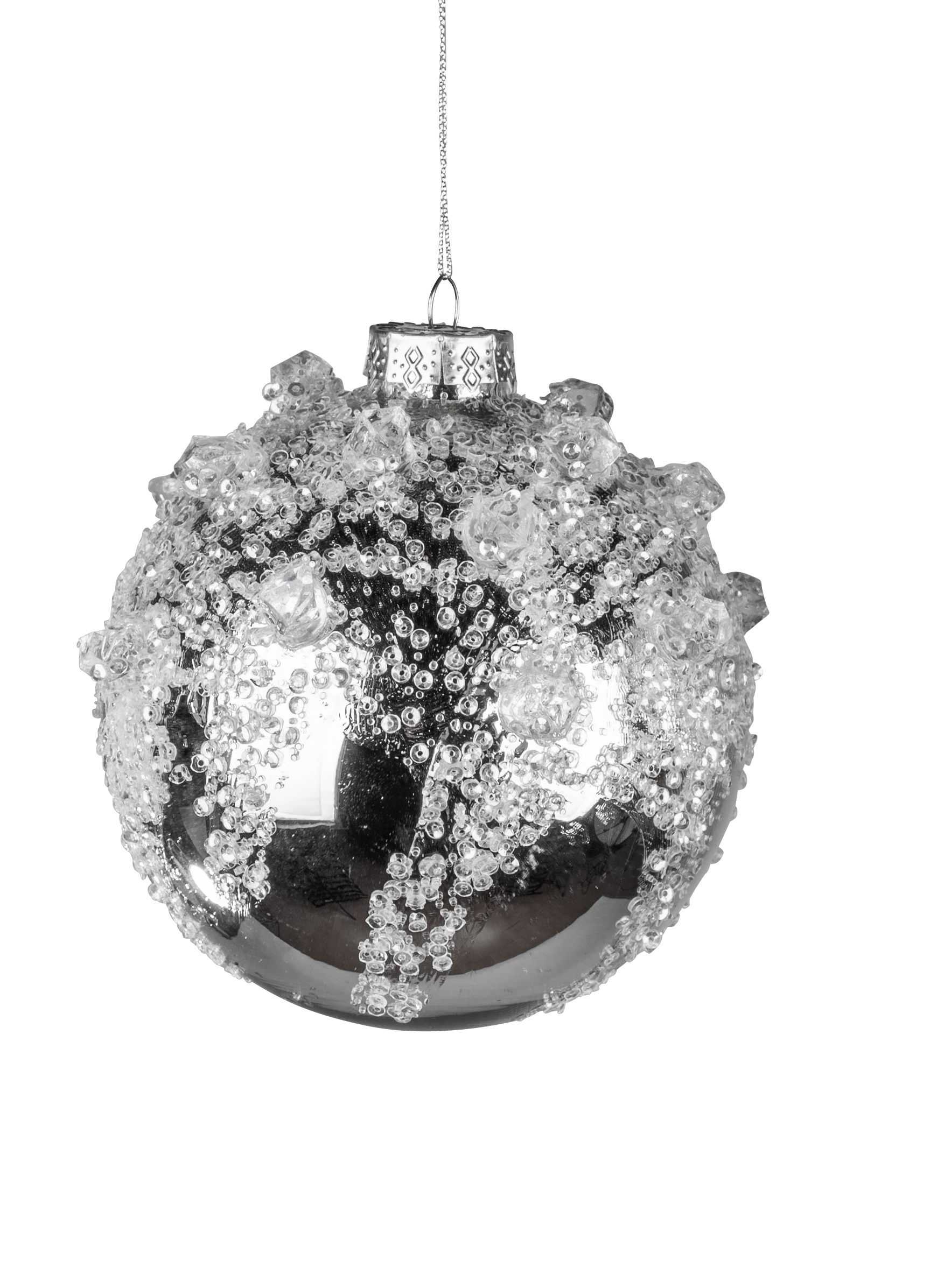 Deko-Kugel Silber-Eis 12 cm Christbaumkugeln Baumschmuck aus Glas zum hängen formano W24