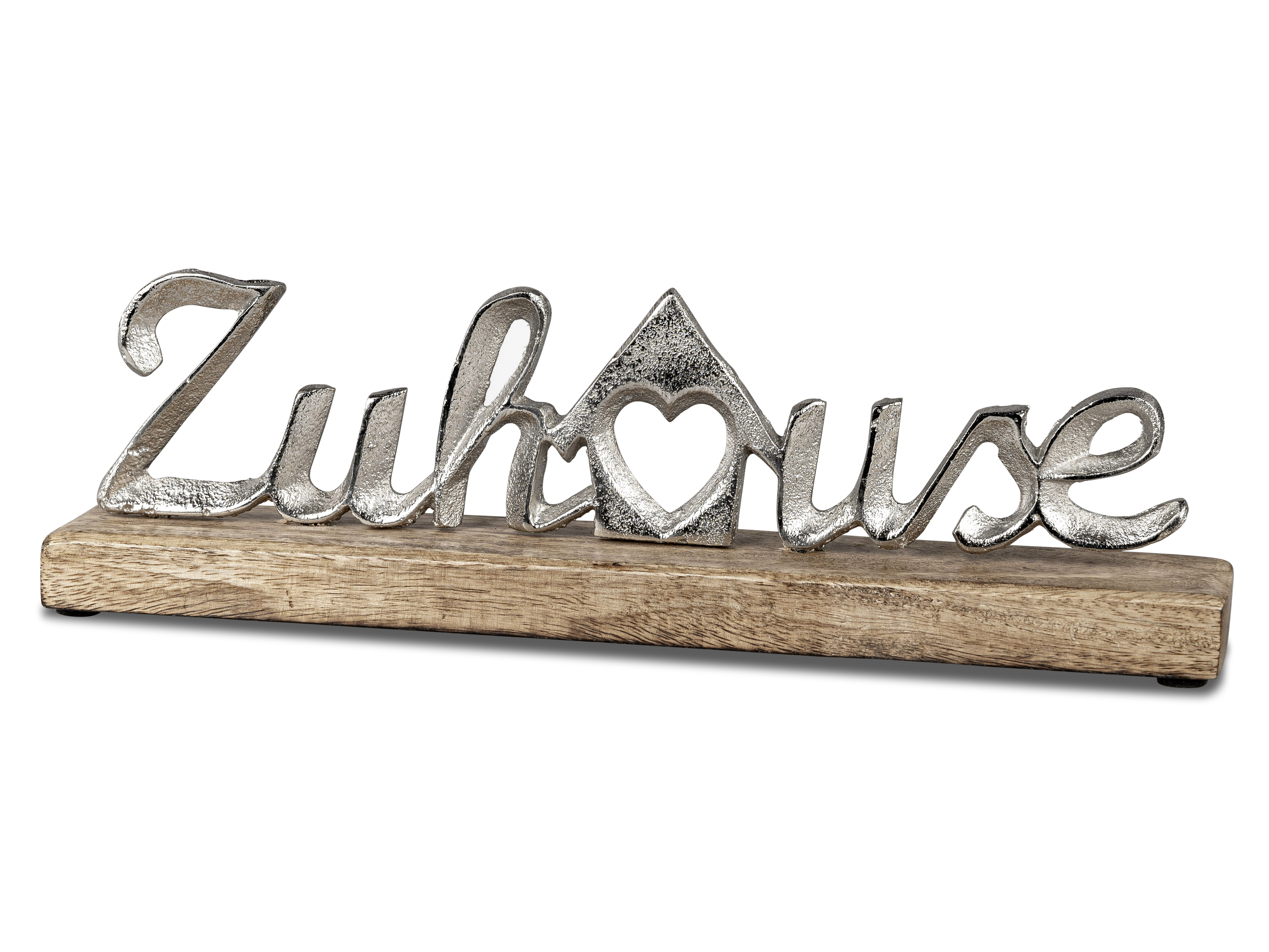 Deko-Schriftzug  "Zuhause" L.33 cm Metall Silber Mango Holz Tischdeko Deko Aufsteller Formano