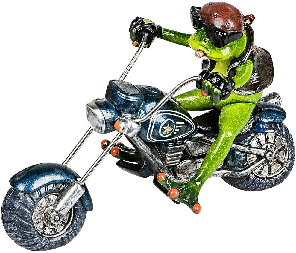 Deko-Figur Frosch "Bicker" auf Motorrad blau 21cm Froschhausen Formano