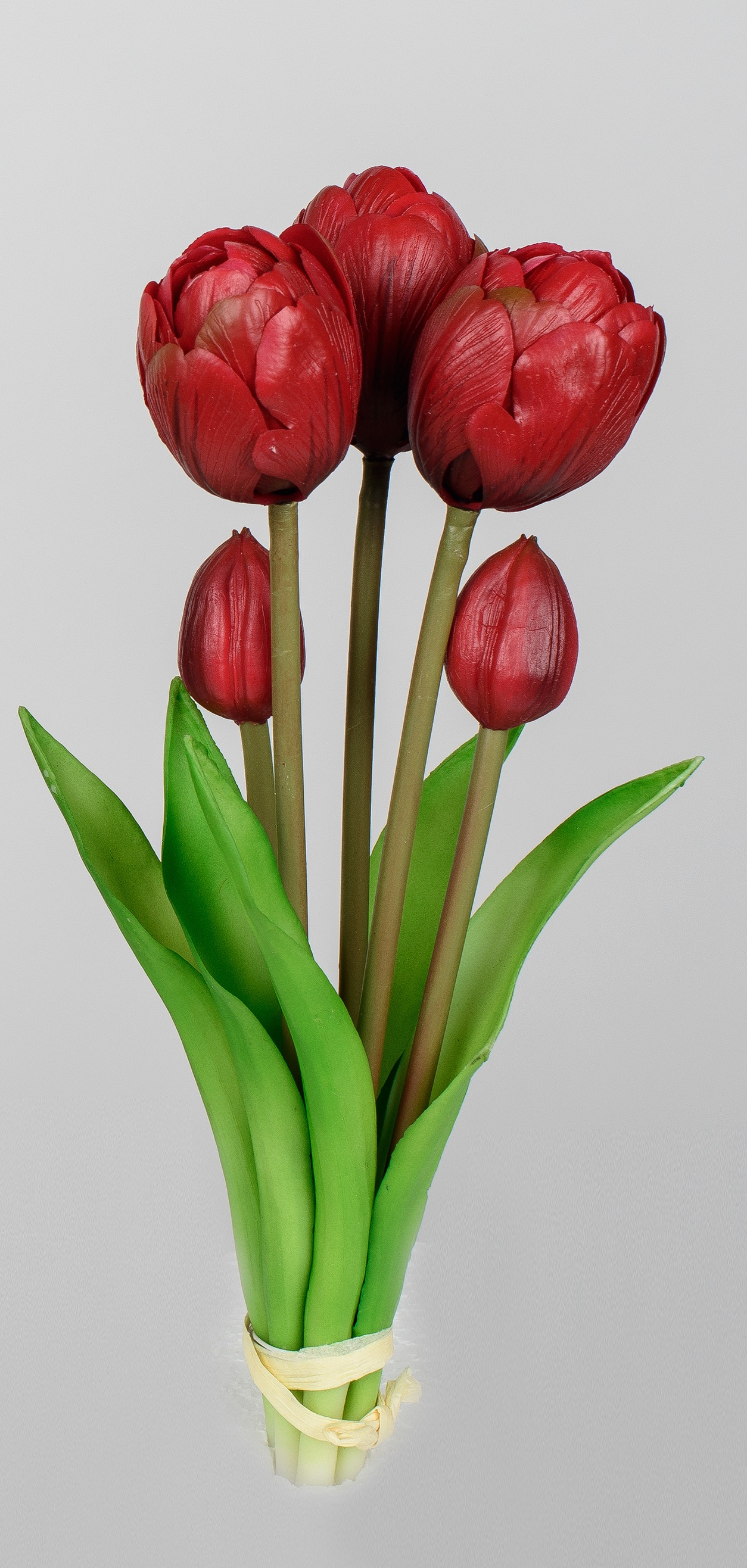 Künstliche Set 5 Stück Tulpenbündel 25cm rot Kunststoff Real Touch Tischdeko Kunstblumen formano