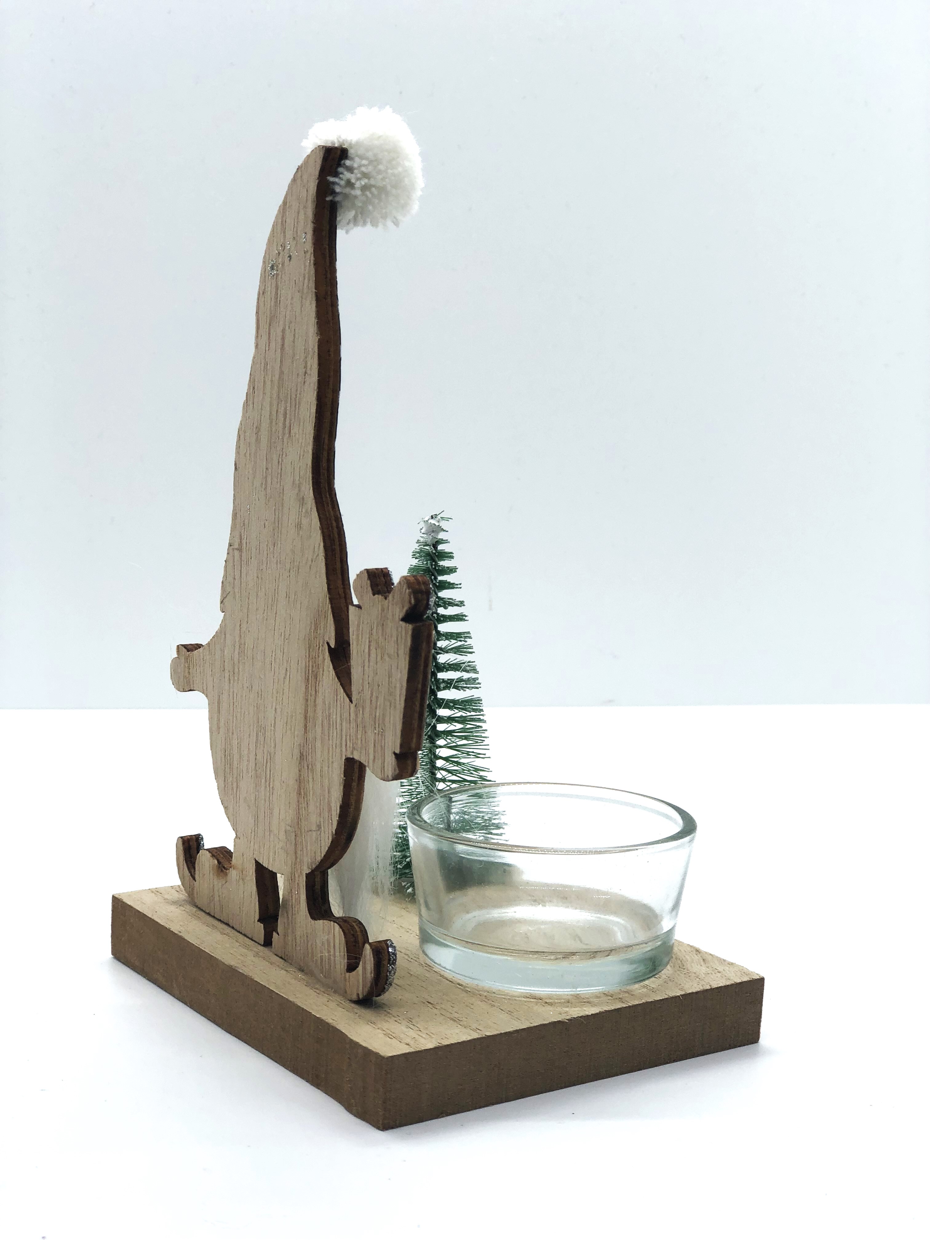 Teelichthalter „Wichtel Finn“ 13x10 cm Glas + Holz Variante 3 Kerzenhalter Winter GILDE