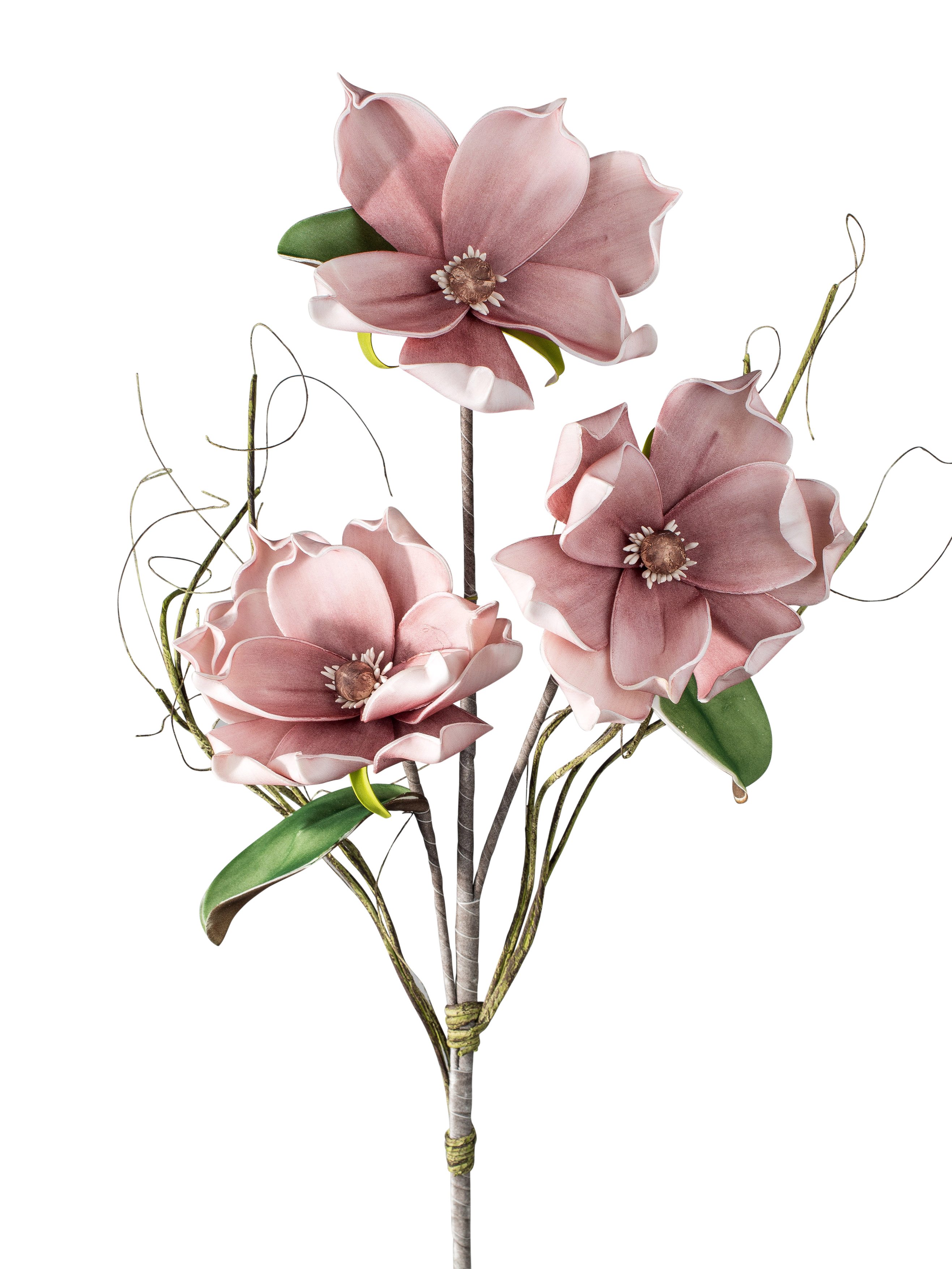 Deko Magnolien-Zweig Altrosa 110 cm aus Schaumstoff mit 3 großen Blüten Kunstblumen Formano 