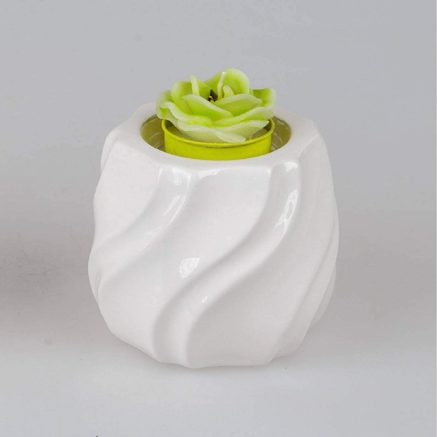 Teelichthalter "Wave-Weiß" Kerzenhalter D. 8 cm H. 8 cm weiß Keramik Formano