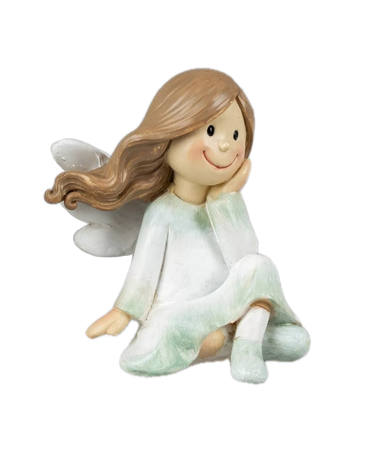 704092-Ein Engel sitzend in einem grünen Kleid mit Herz.