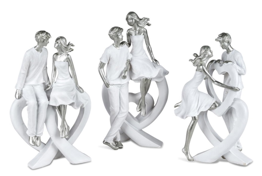 Dekofigur Liebespaar mit Herz 27cm Skulptur modern weiß/silber formano 