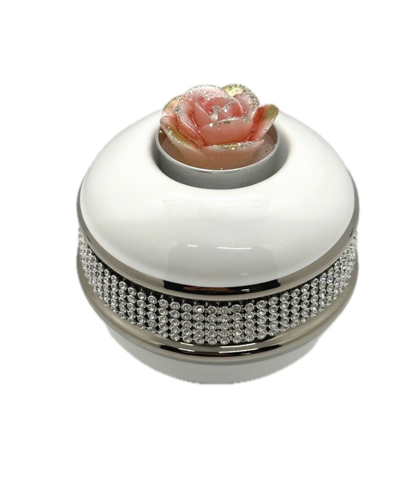 Teelichtleuchte Kerzenhalter D.10cm Rund Stones-weiß-silber Keramik Formano