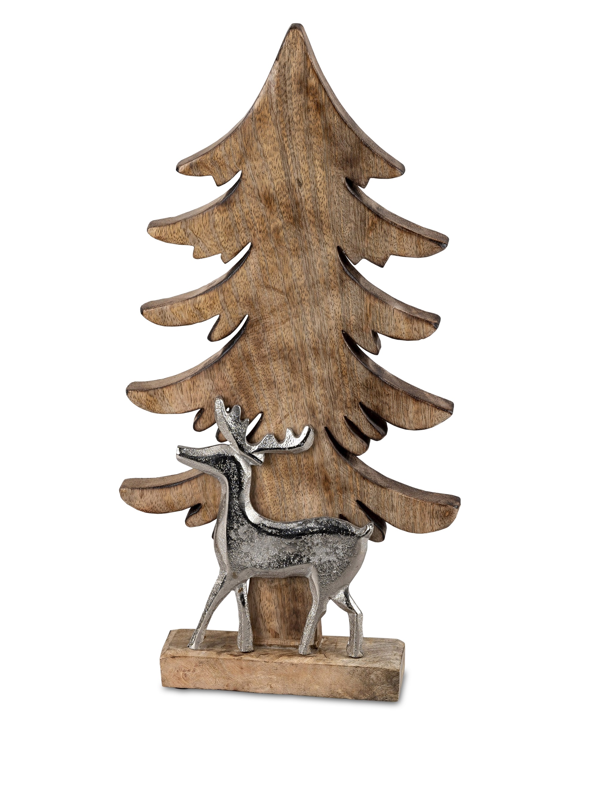 Deko Baum mit Hirsch 42cm Aluminium Mango Holz Tannenbaum Weihnachtsdeko formano