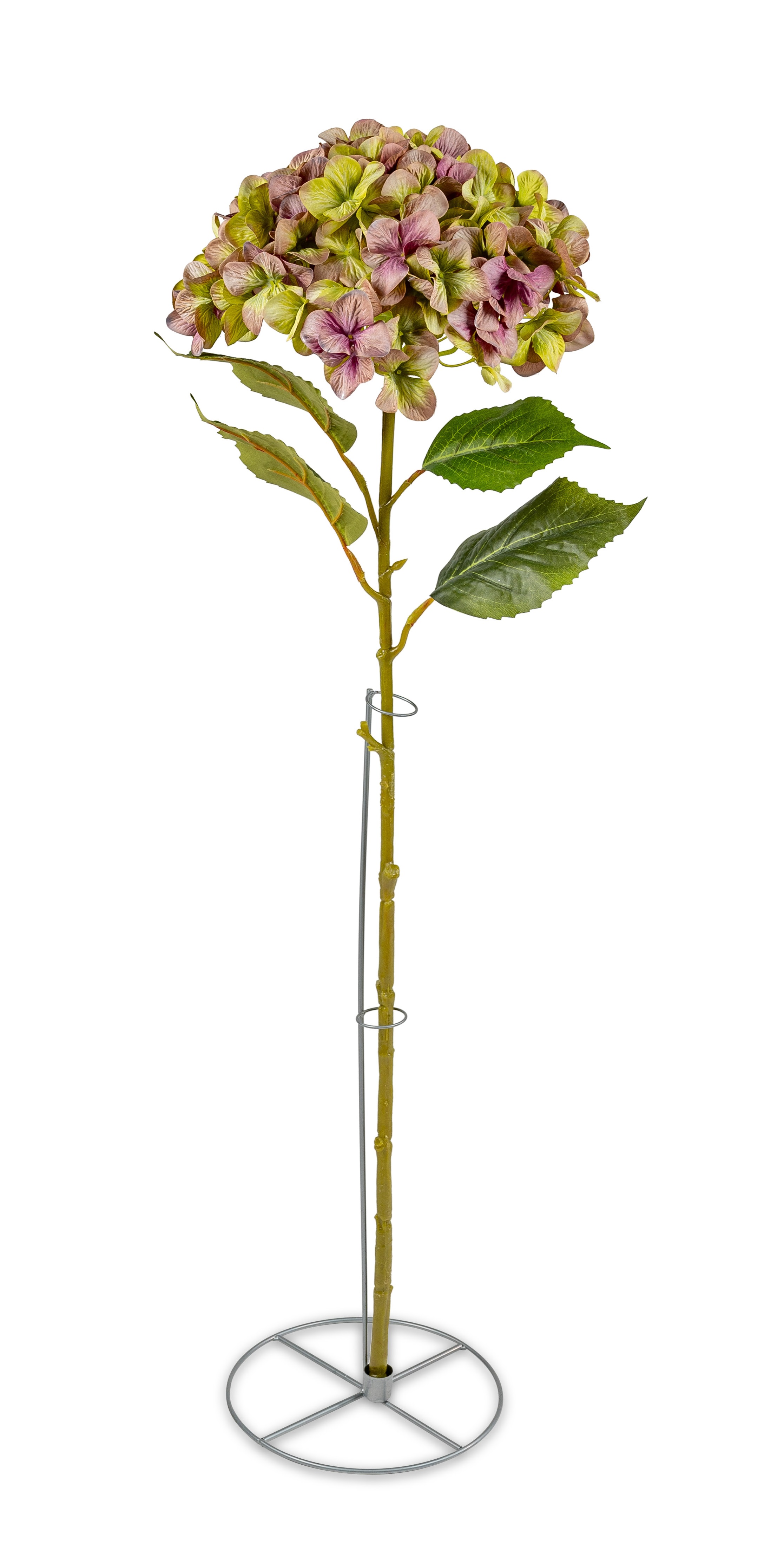 Künstliche großer Hortensien-Zweig im Metall-Ständer XXL H.112cm Ø34cm in grün-rosa Kunstblumen Formano