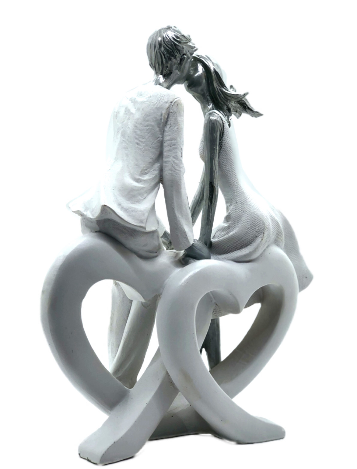 Dekofigur Liebespaar mit Herz 22cm Skulptur modern weiß/silber formano 