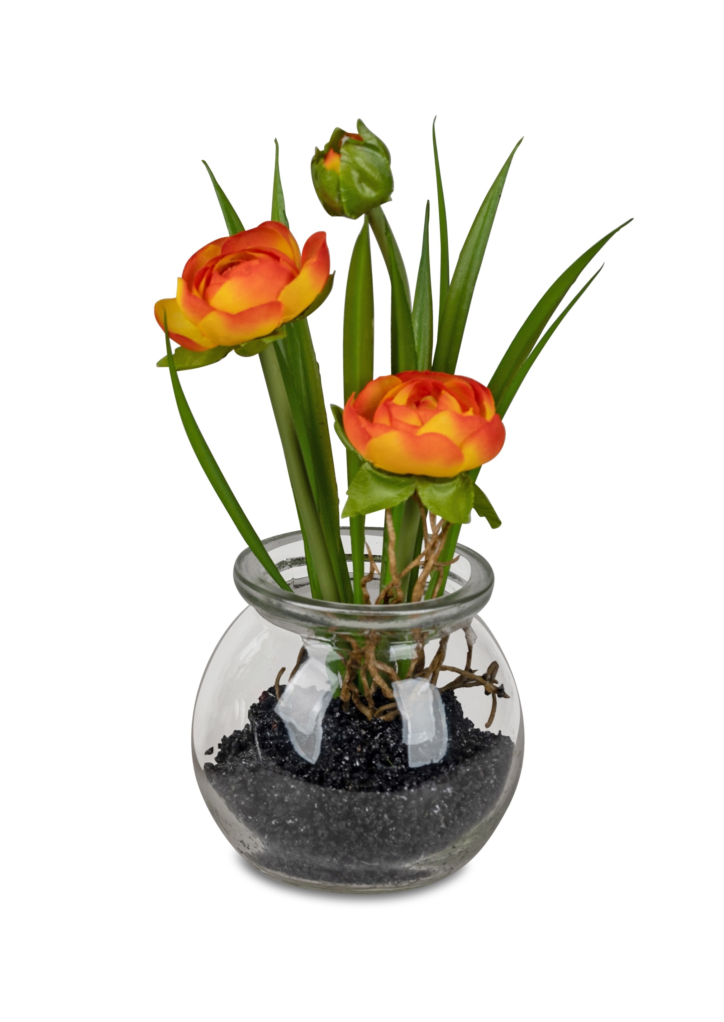 Ranunkel im Glastopf ca. 18 cm ORANGE Tischdeko Kunstblumen Deko-Pflanze formano