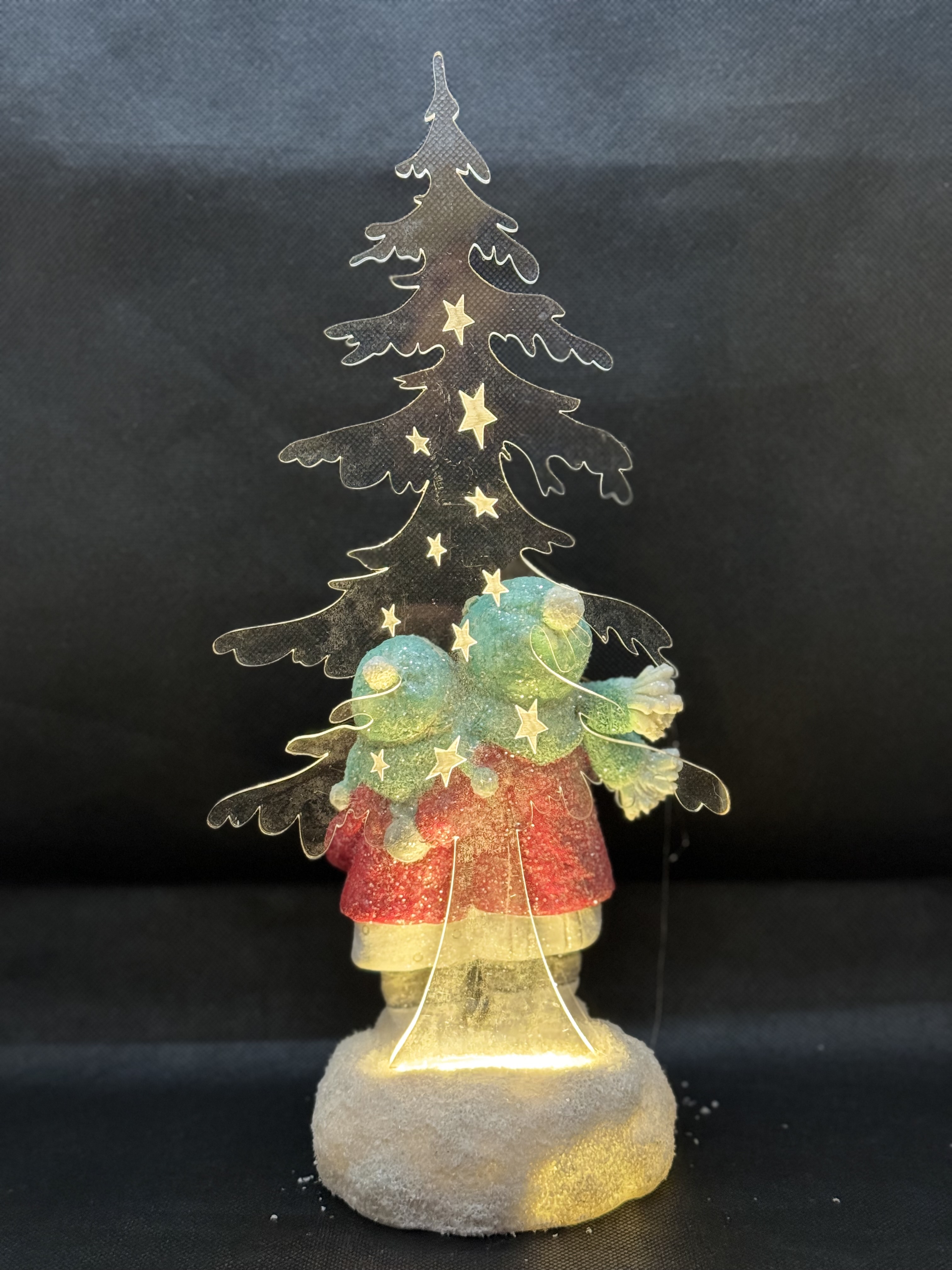 Dekofigur Winterkinder mit Sternen vor LED Tannenbaum 30cm mit weißem Schnneedekor und Glitter Winterzeit Formano
