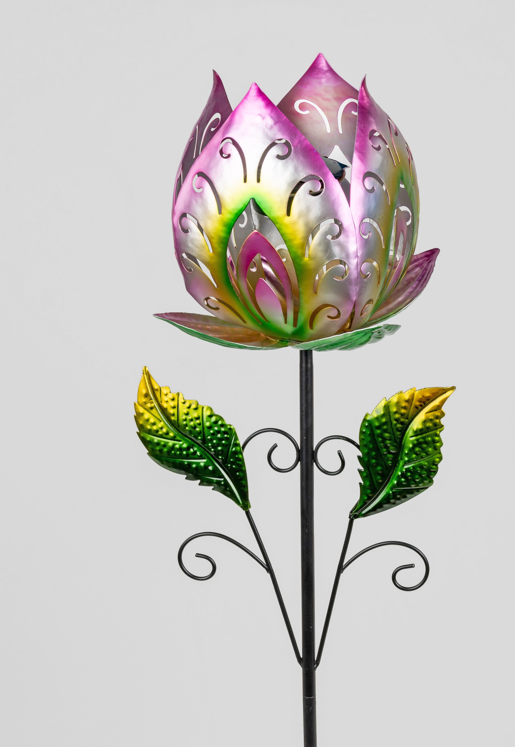 Stecker Blüte PINK mit Solarbeleuchtung aus Metall H.122 cm Garten / Sommer Deko formano
