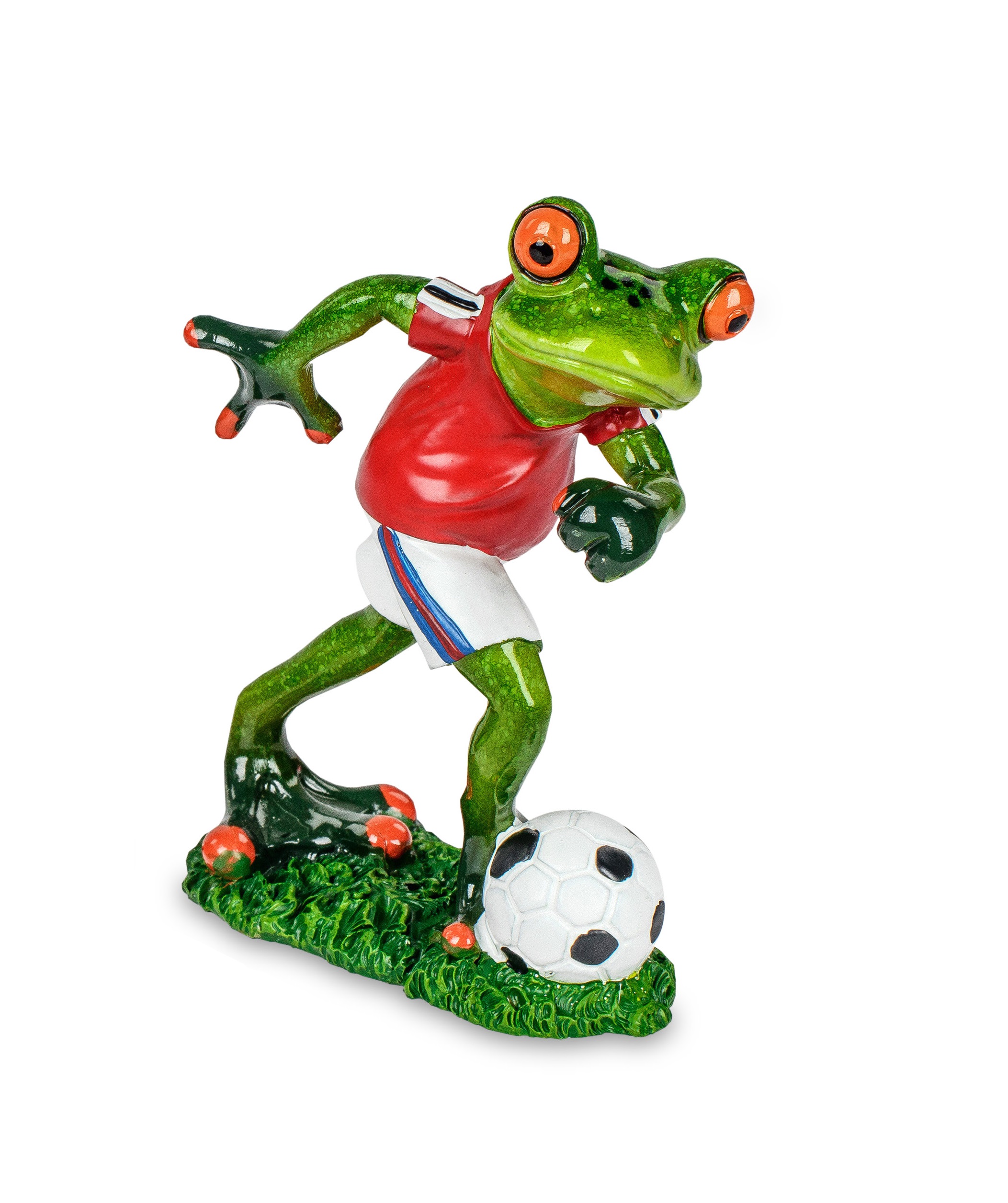 Deko Figur  Frosch Fußballer sort. rot oder blau H. 13cm .  zur Auswahl Formano 
