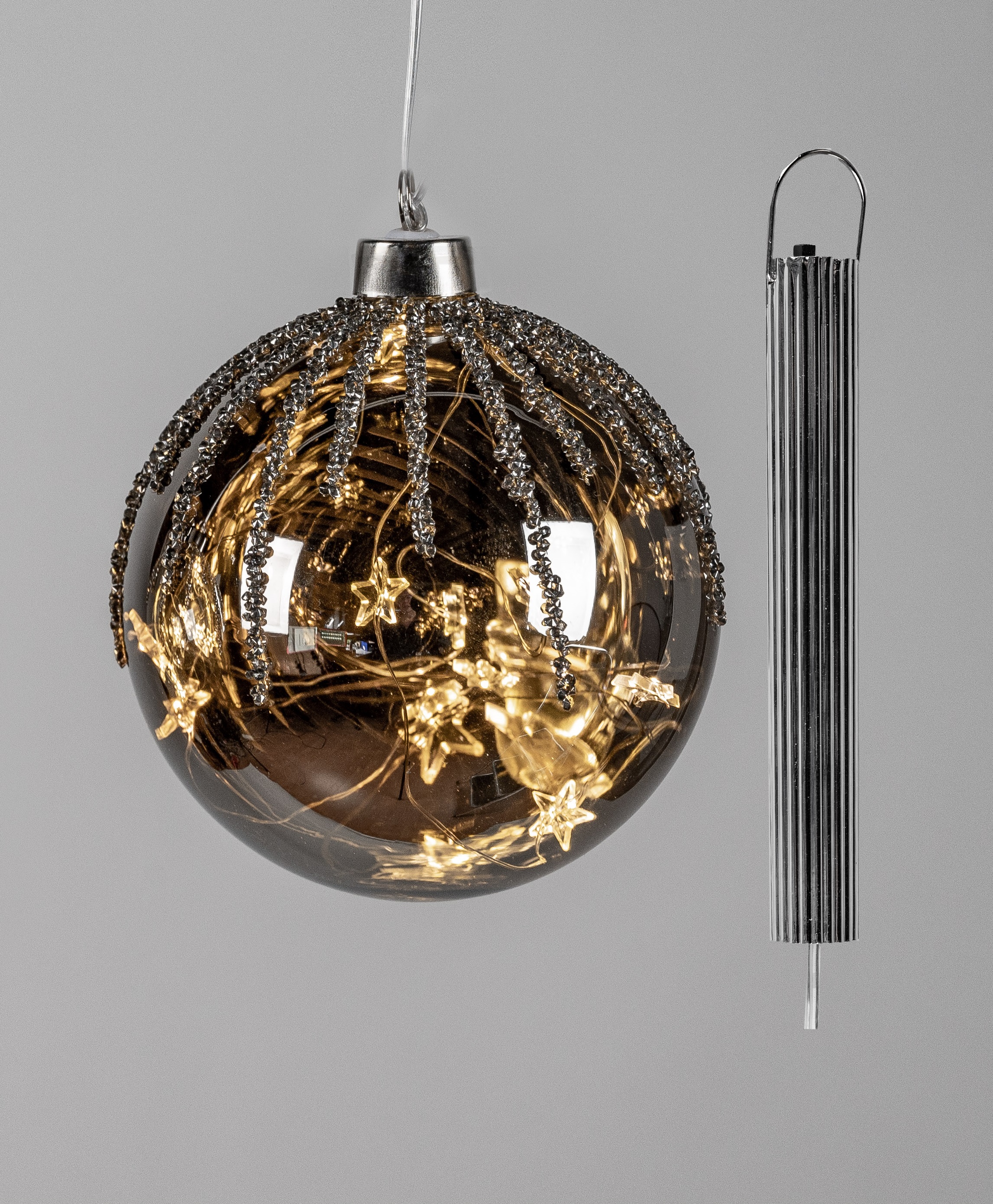 LED-Deko Kugel zum hängen anthrazit D.12cm Winterzeit mit Timer formano
