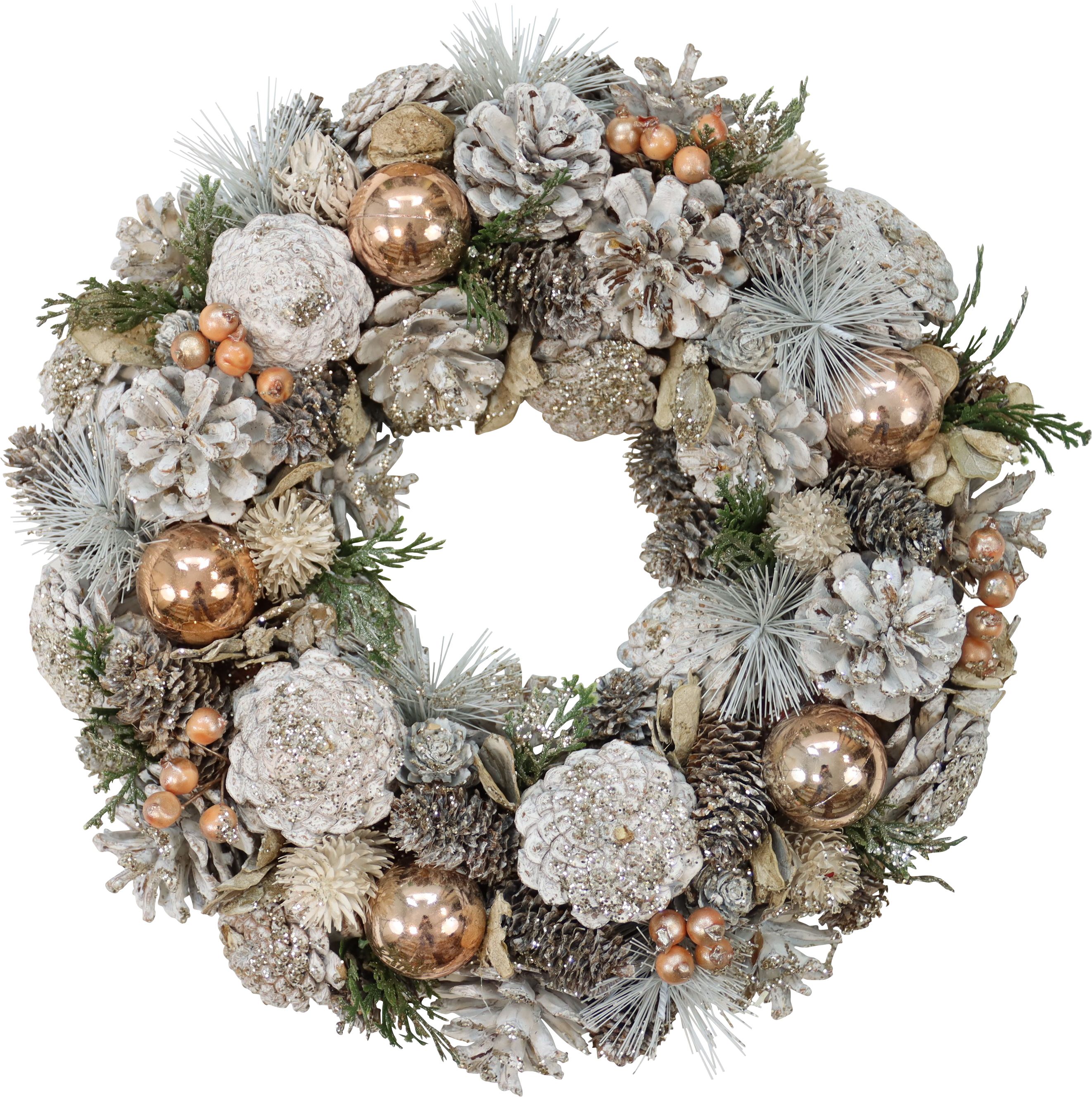 Adventskranz "CARNEL" m. rosa Kugeln & Zapfen – Weihnachten Winter Dekoration Hoff-Interieur W25