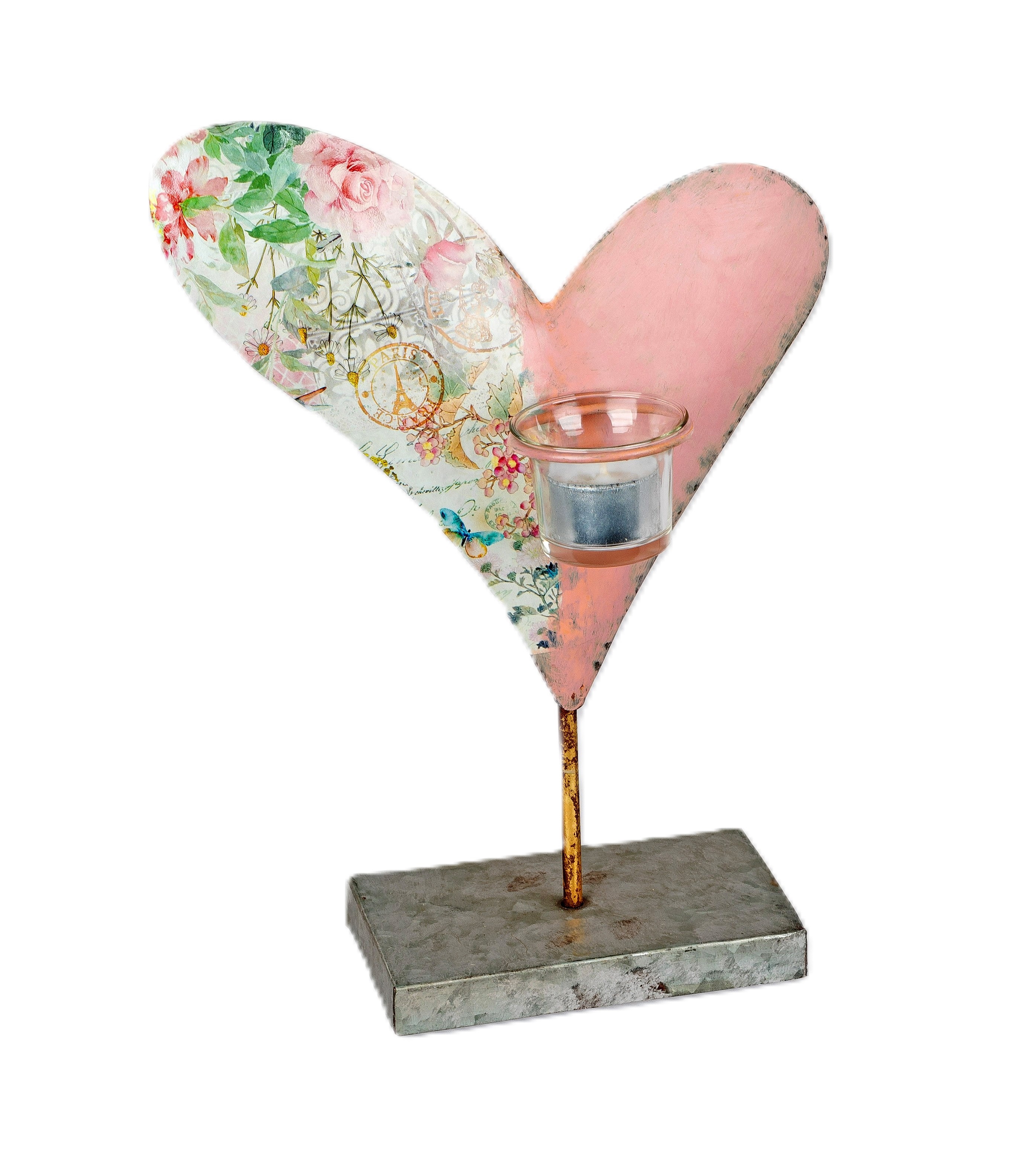 Deko Herz Metall Windlicht H.33 cm  auf Sockel rosa-blau formano S25