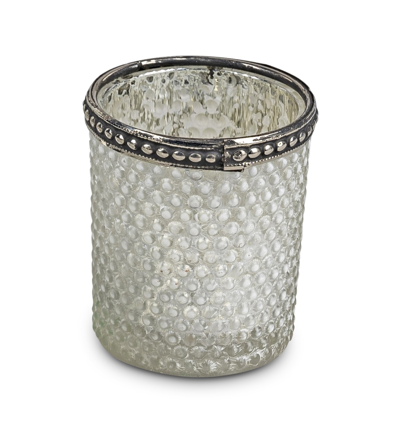 Teelichthalter 7cm Vintage-Pearl aus Reliefglas mit Metall Rand Variante 3 Teelichtleuchte Formano