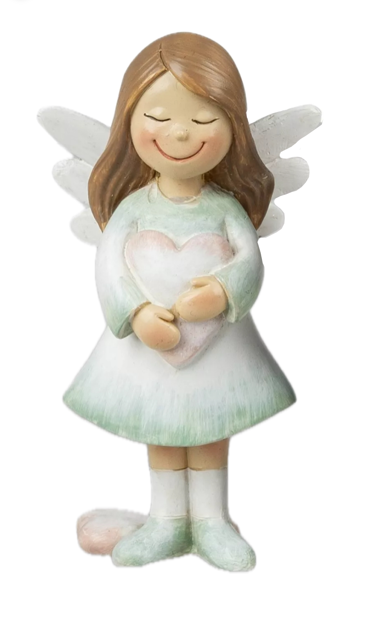 704092 - Ein Engel steht in einem grünen Kleid mit Herz.
