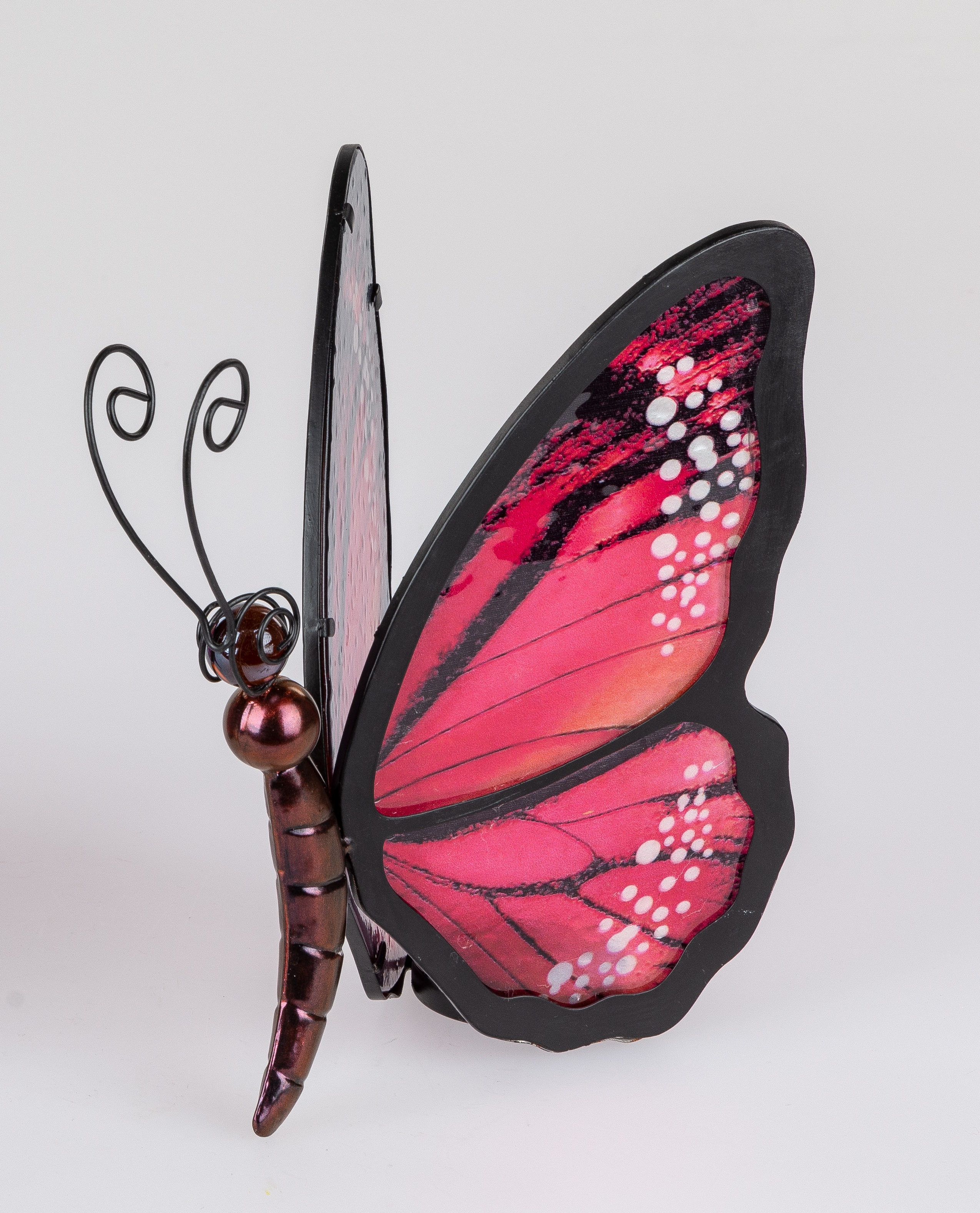 Teelichthalter Windlicht Schmetterling  ROT Metall-Acryl 24cm formano