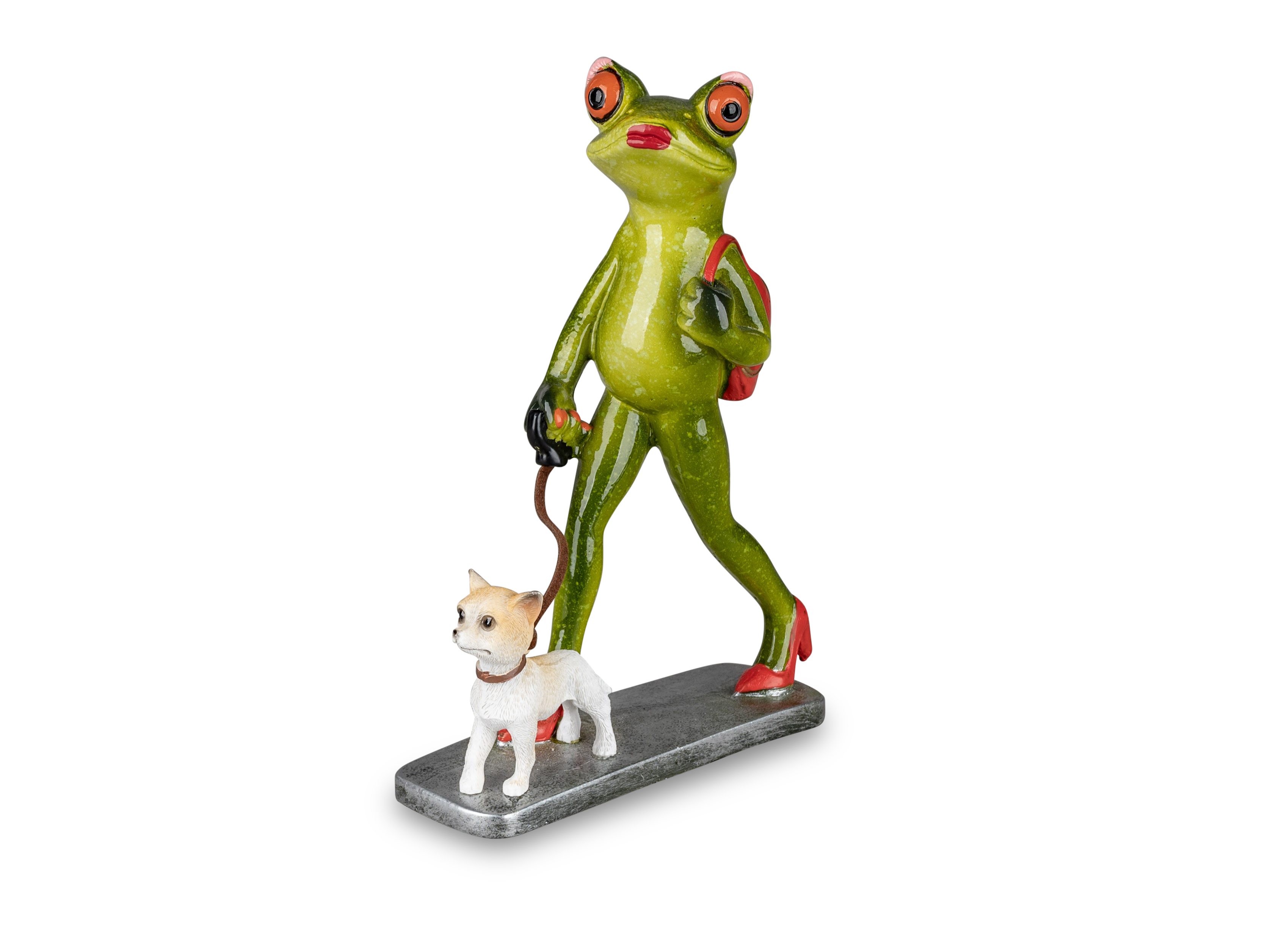 Deko Figur Froschfrau mit Hund Gassigehen H. 16 cm Froschhausen Formano