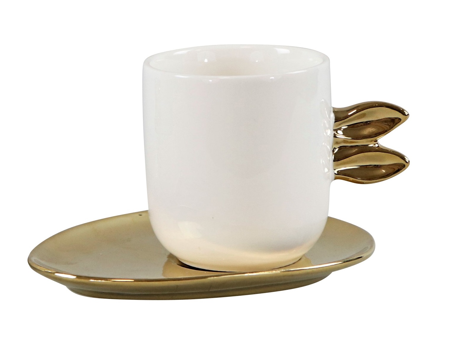 2er-Set Tassen „Bunny“ weiß-gold m. Unterteller gold   Porzellan Kaffee Becher Ostern Frühjahr Hoff Interieur