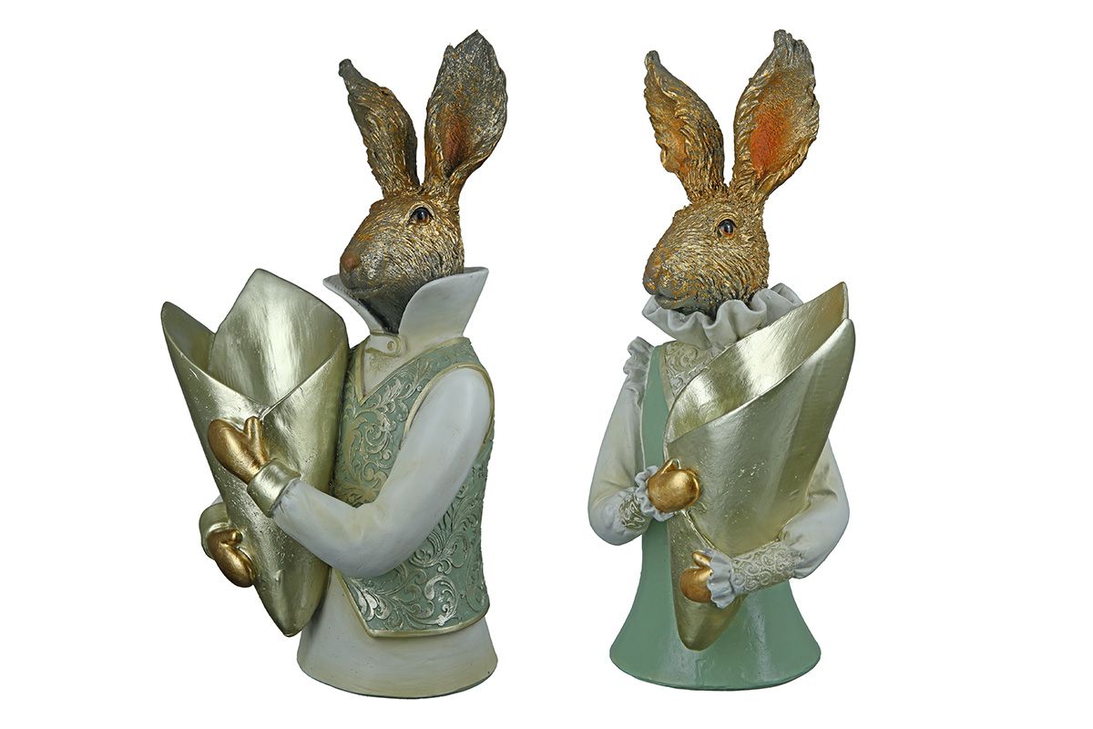 Deko-Figur „Lord und Lady“ mit Tütenvase 2fach  H.30cm Osterhase Frühjahr Gilde 