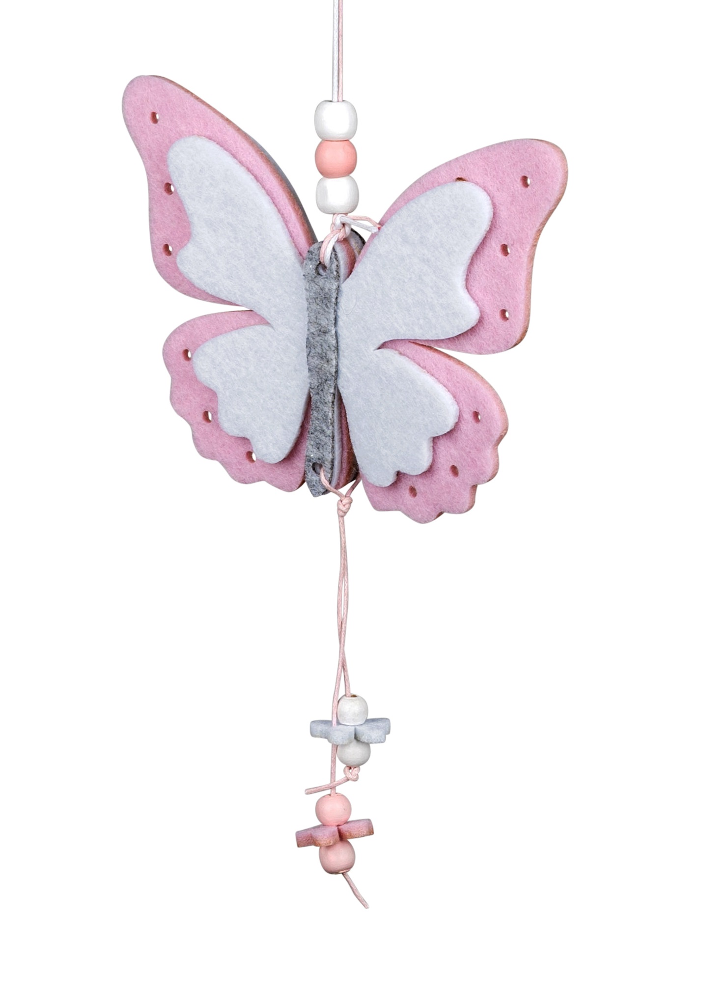 Deko-Hänger 40cm Schmetterling & Blume  Filz rosa-weiß Ostern Frühjahr Formano